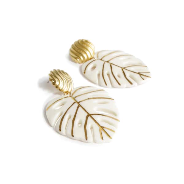 Poporcelain Golden Monstera Leaf Statement Earrings