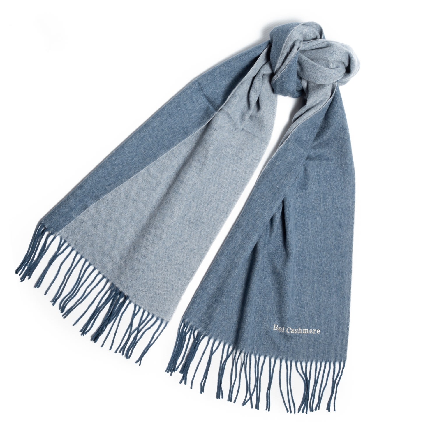 BEL CASHMERE WOMEN'S DOUBLE FACE CASHMERE SCARF BLUE AND CREAM