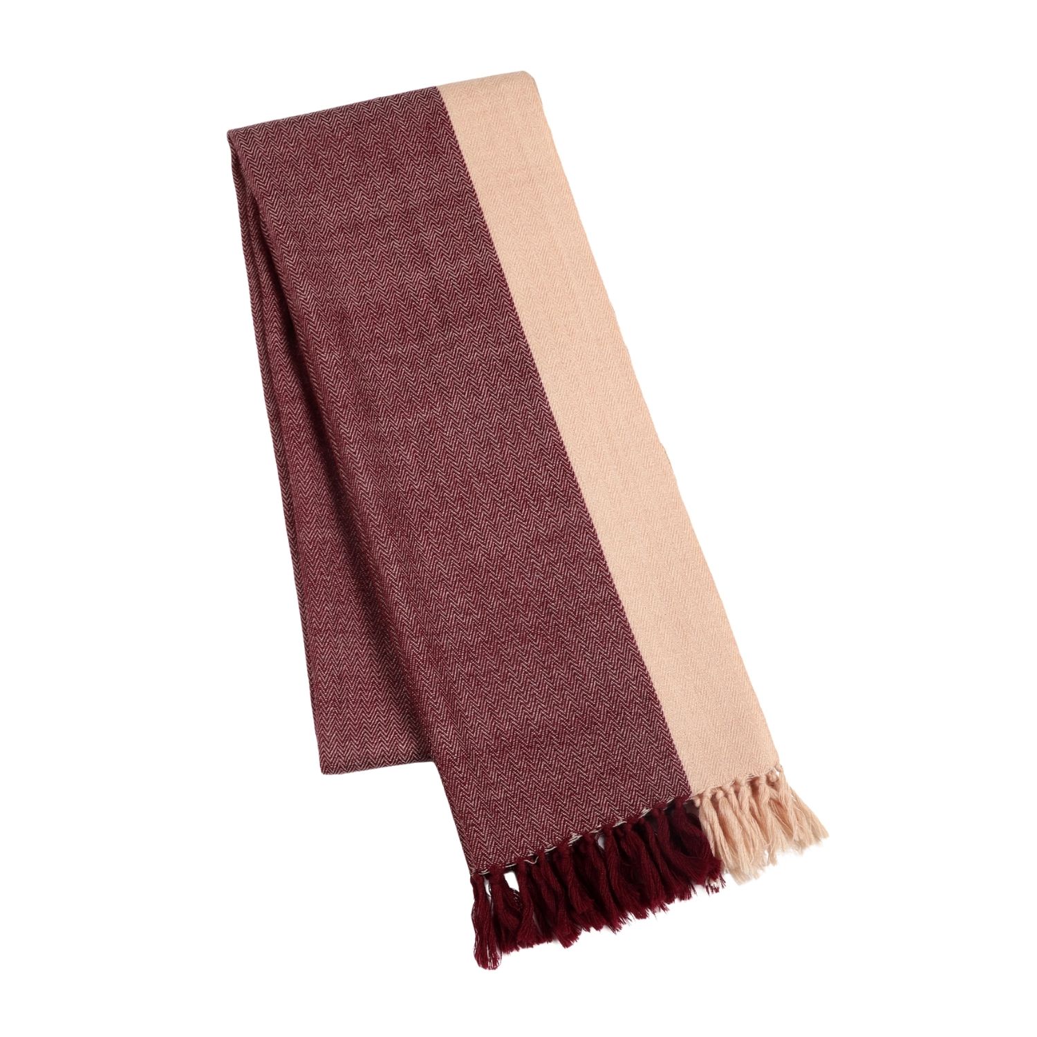 Heritagemoda Women's Red / Neutrals / White Handwoven Wool Scarf – Deep Burgundy Herringbone With Sand Border In Burgundy