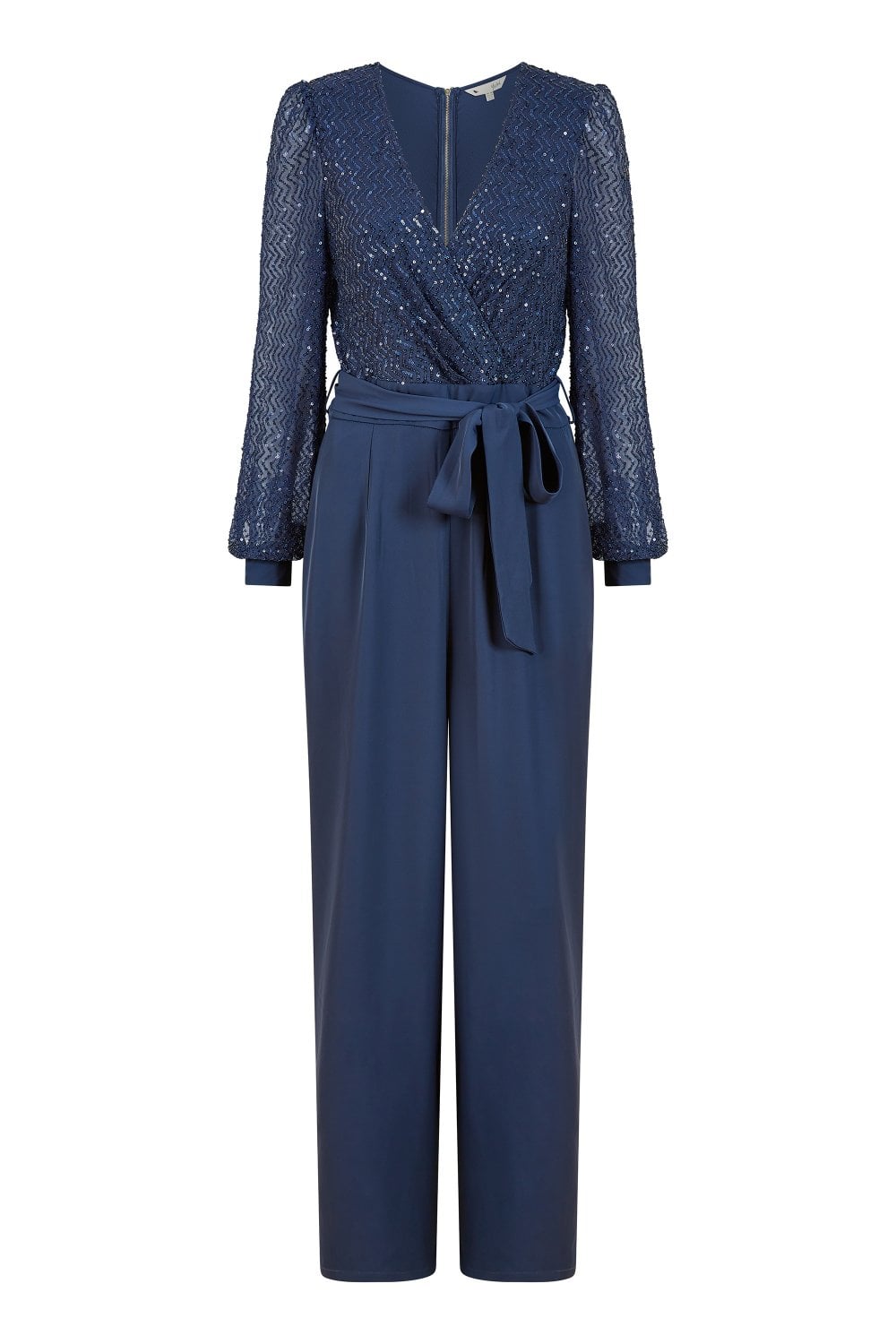 Yumi Women's Blue  Navy Sequin Jumpsuit With Long Sleeves