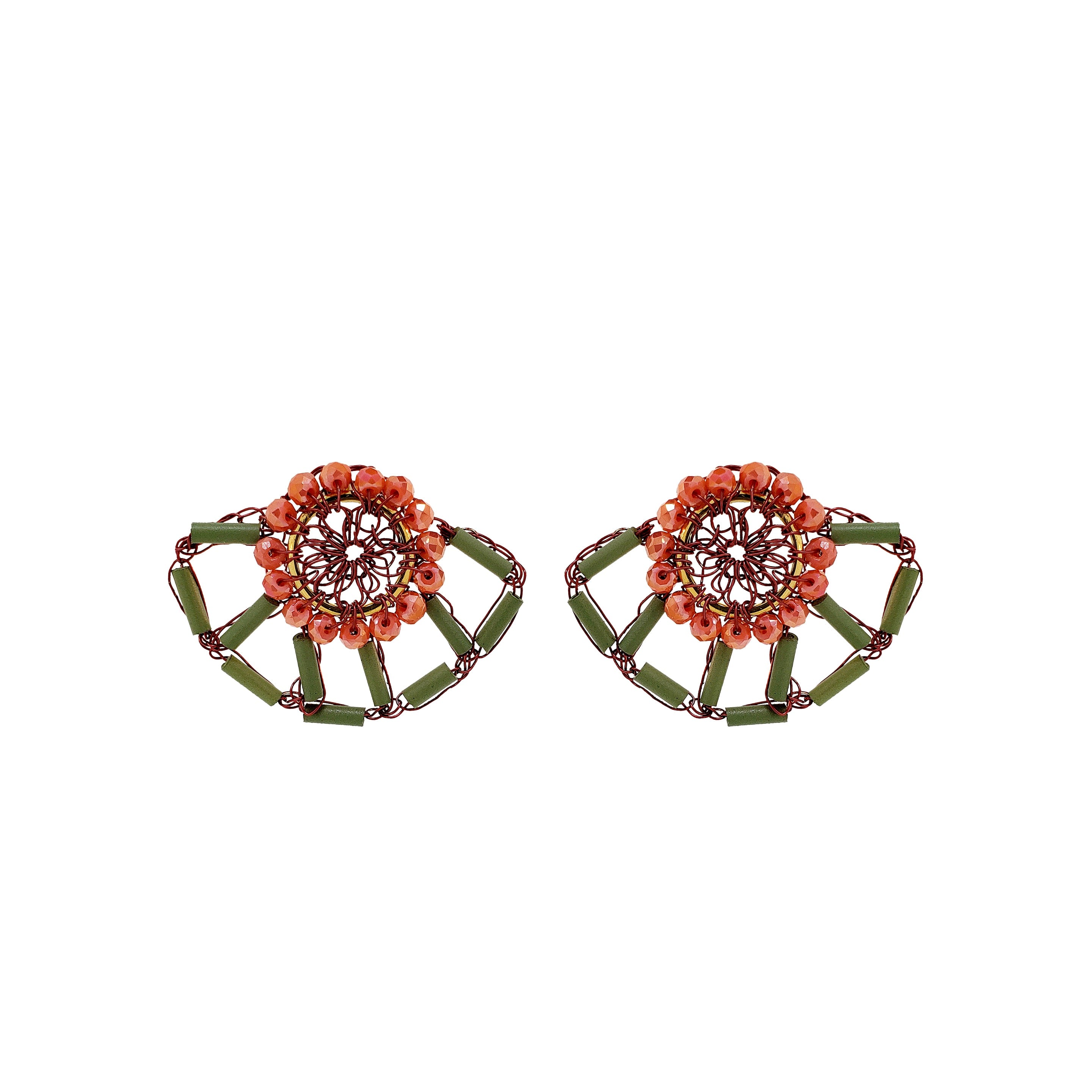 Lavish By Tricia Milaneze Women's Green / Yellow / Orange Sunset Coral Mix Themis Post Handmade Crochet Earrings