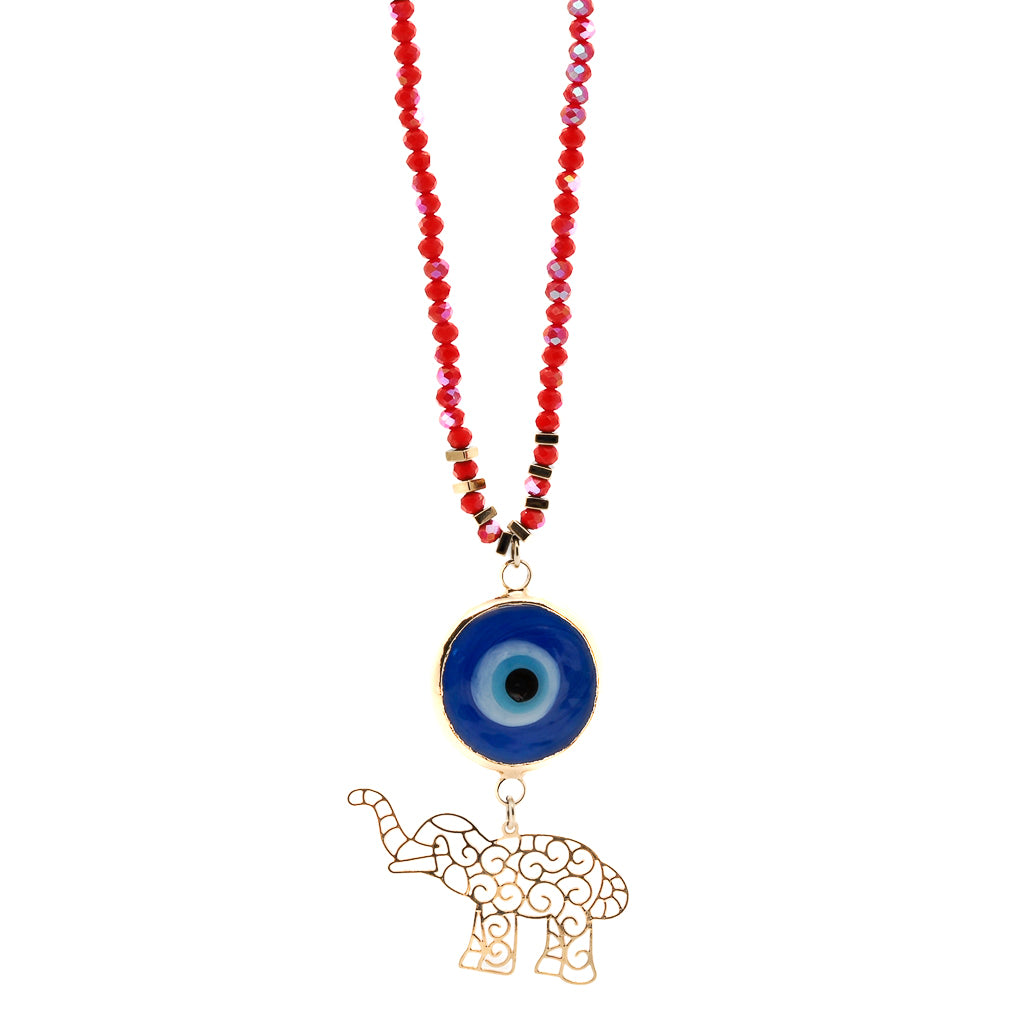 Women’s Gold / Blue / Red Summer Lucky Elephant And Evil Eye Necklace Ebru Jewelry