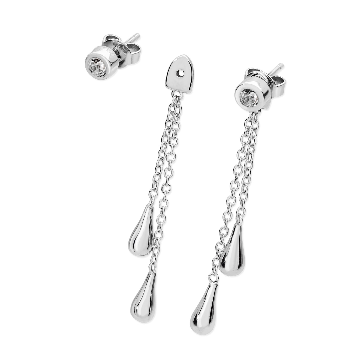 Lucy Quartermaine Women's Silver Removable Double Drop Earrings With White Topaz