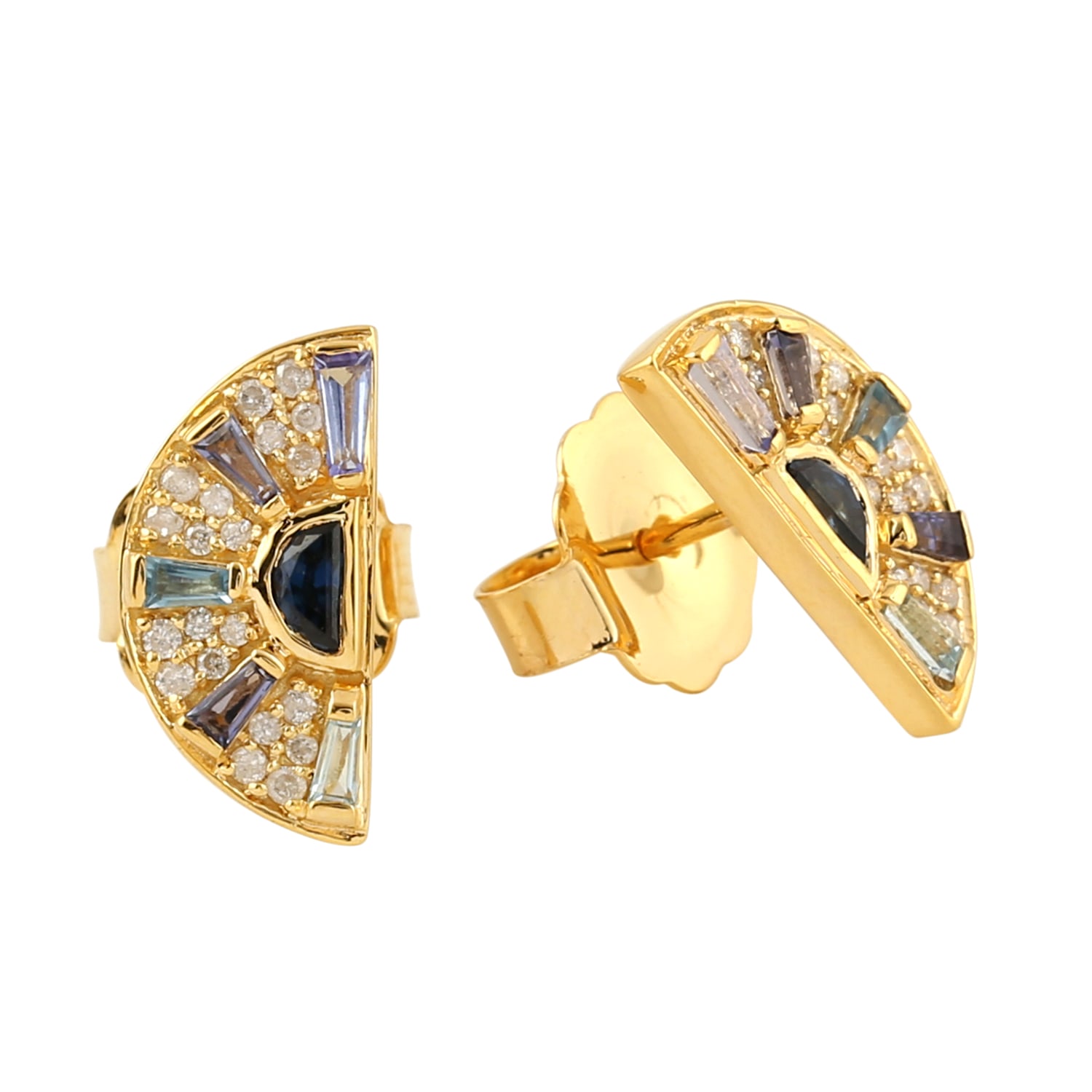 Artisan Women's Sun-inspired Multi Gemstone & Diamond Stud Earrings In 18k Gold In Gold