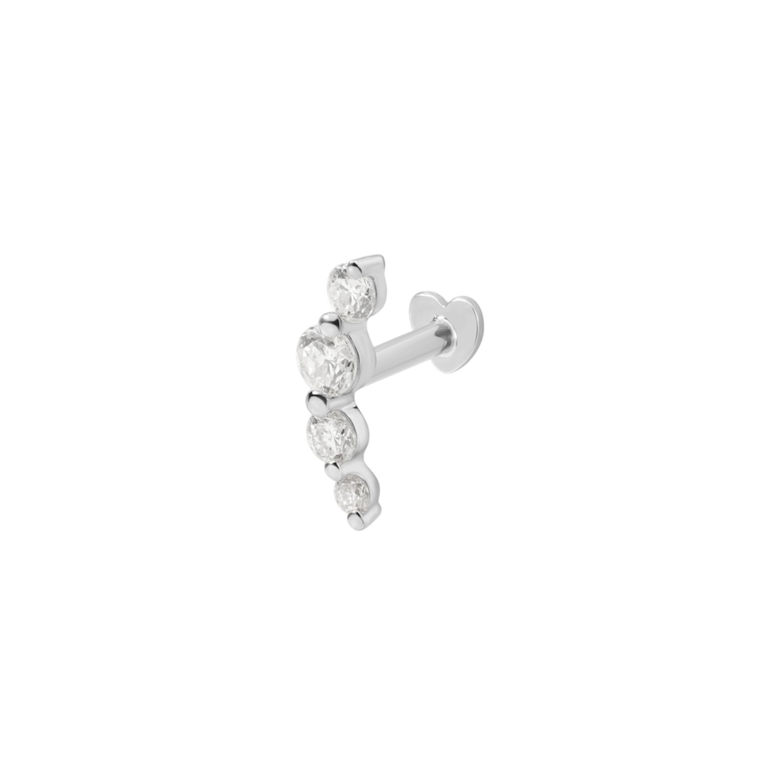 Vanchi Women's Silver 14k Solid White Gold Lab-grown Diamond Curved Flat Back Stud In Silver