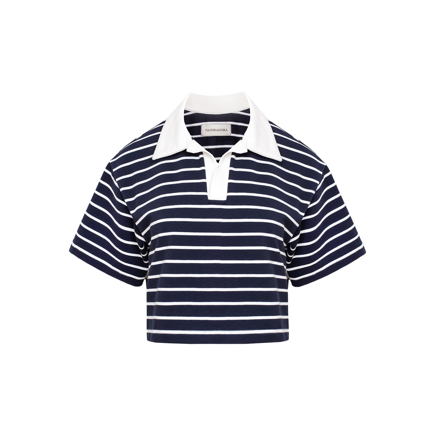 Mandragora Blue Navy Striped Cotton Cropped Top With Collar – Goia