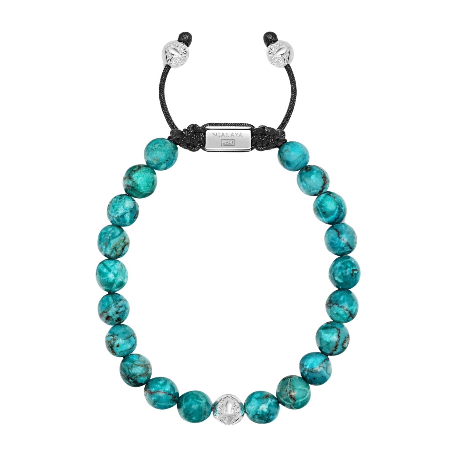 Nialaya Blue / Green / Silver Men's Beaded Bracelet With Turquoise And Sterling Silver Beads