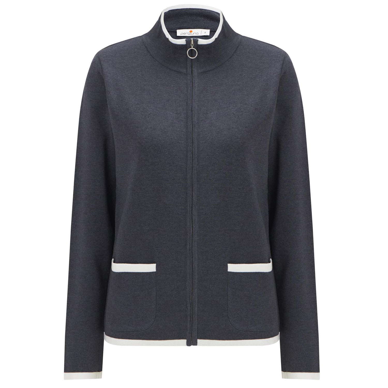 Peraluna Women's Blue O-neck Organic Cotton Zipper Cardigan In Navy In Blue