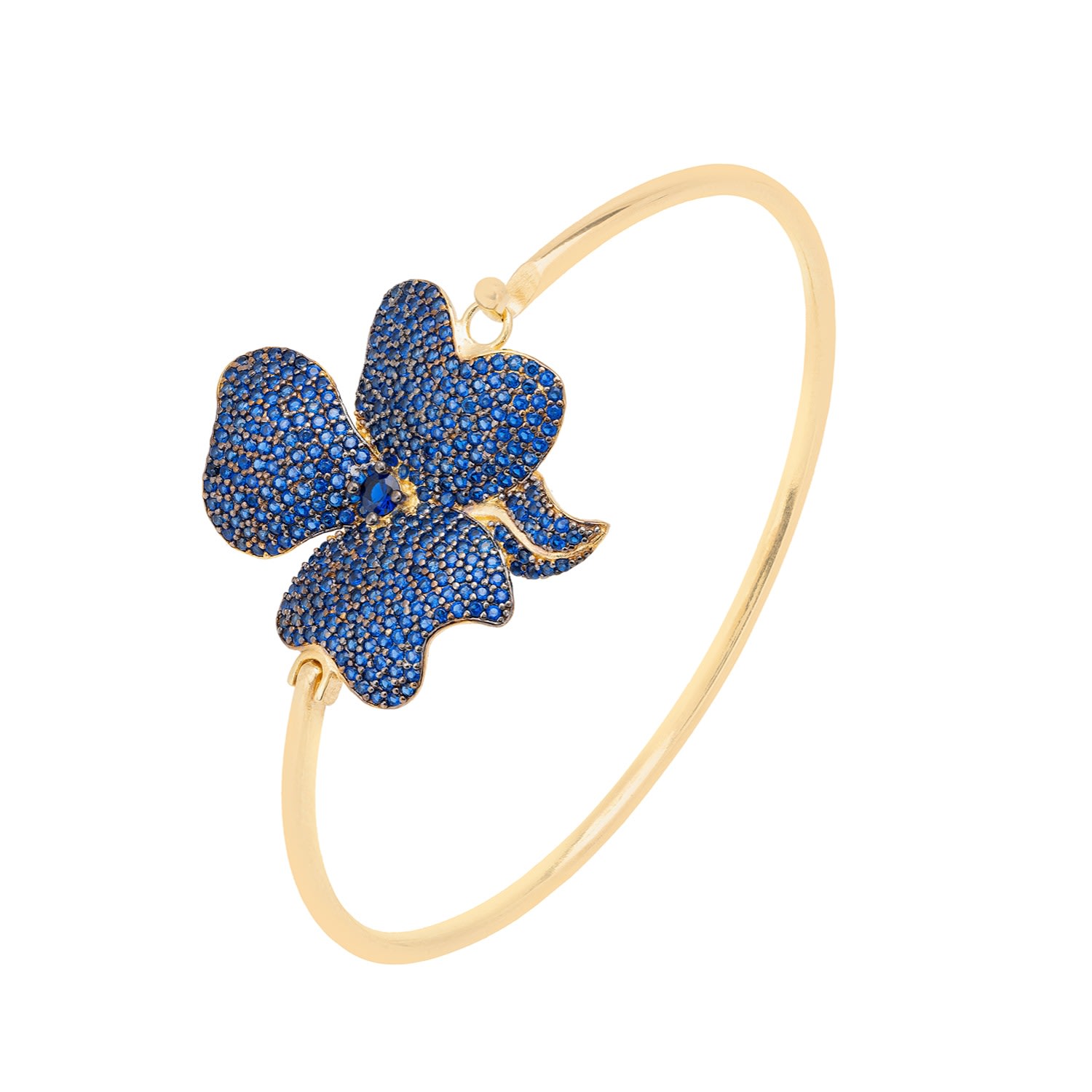 Women’s Gold / Blue Flower Large Statement Cuff Bracelet Gold Sapphire Blue Latelita