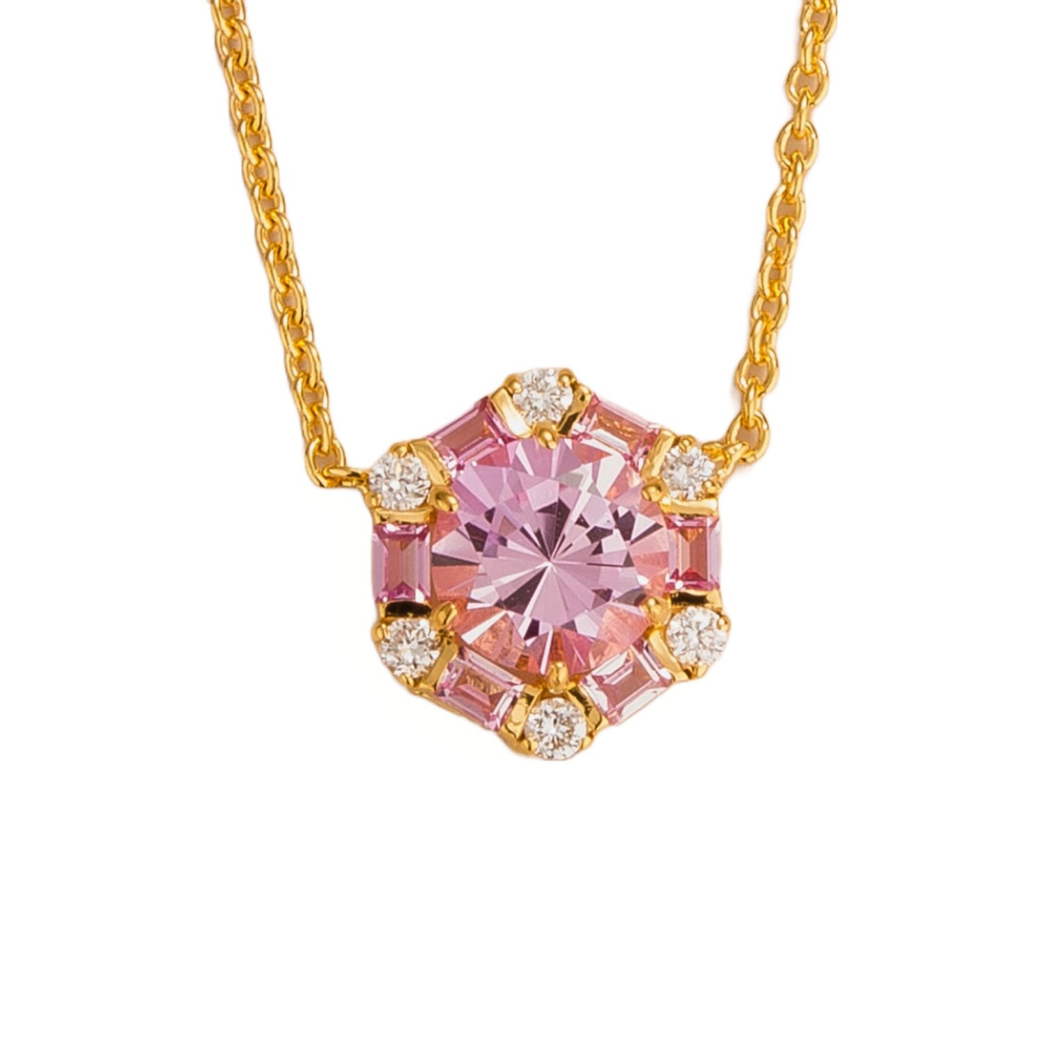 Juvetti Women's Pink / White / Gold Melba Gold Necklace With Pink Sapphire And Diamond In Multi