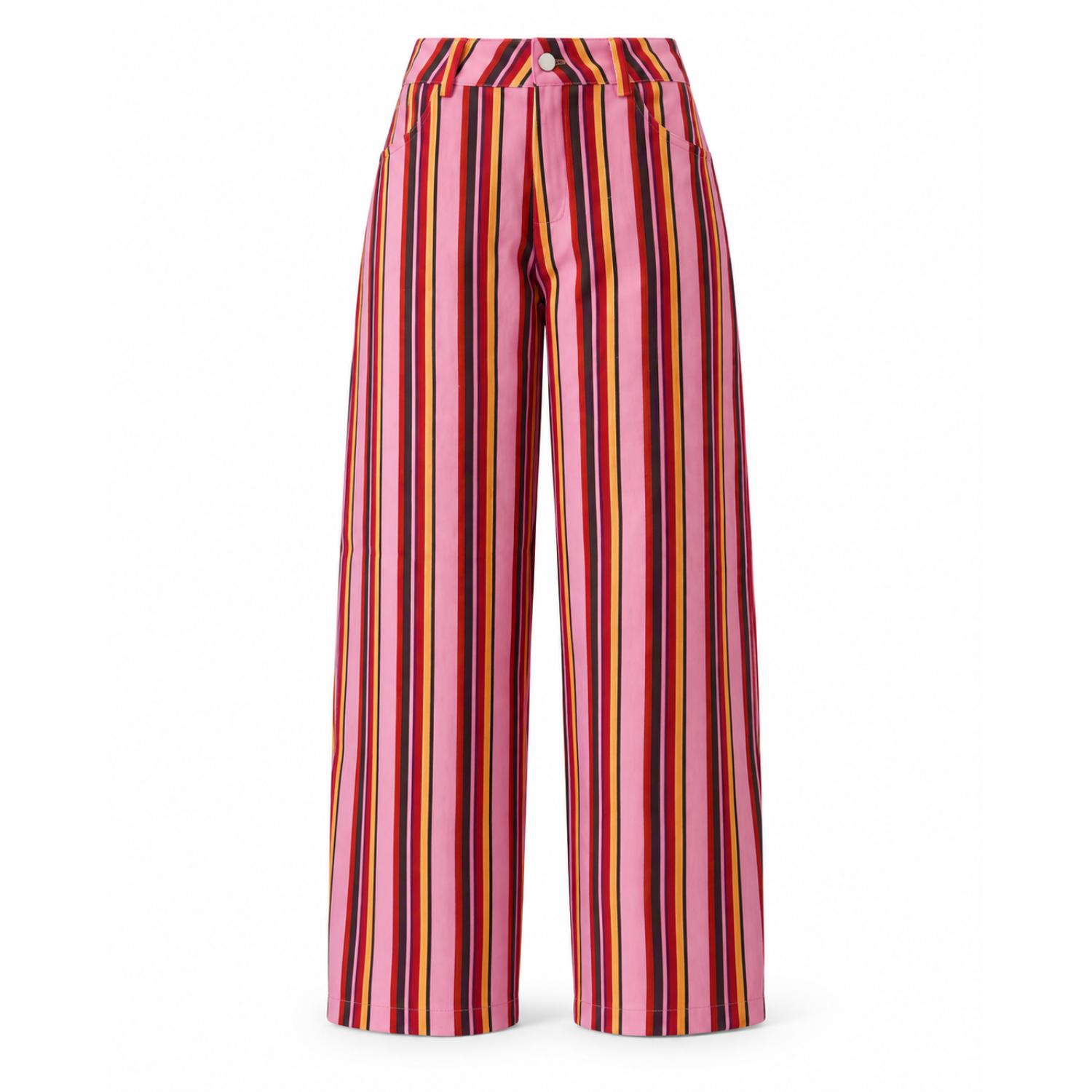 Mind Traveler Women's Pink Clarissa Balloon Jeans With Brown, Yellow & Red Stripes