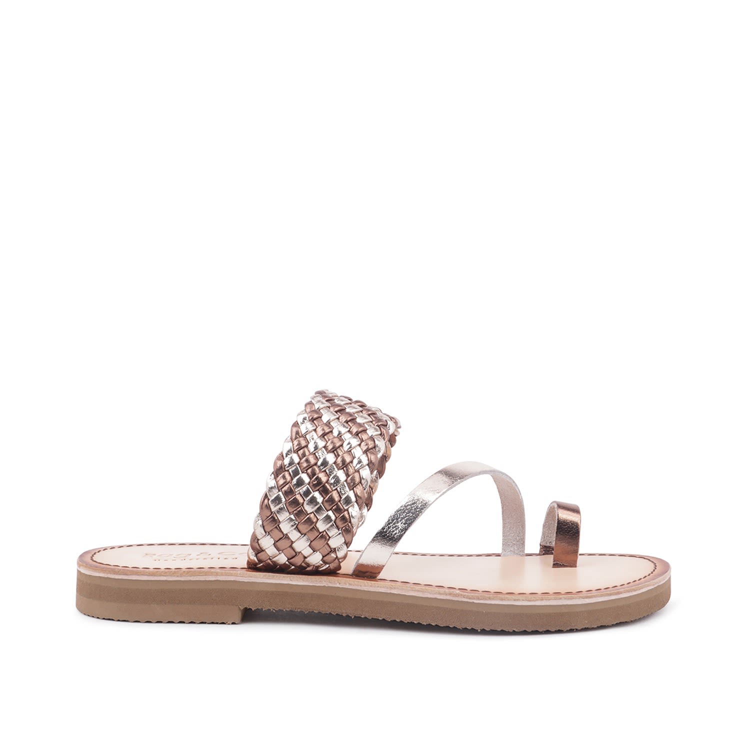 Rag & Co Women's Brown Isidora Bronze Braided Leather Flat Sandal