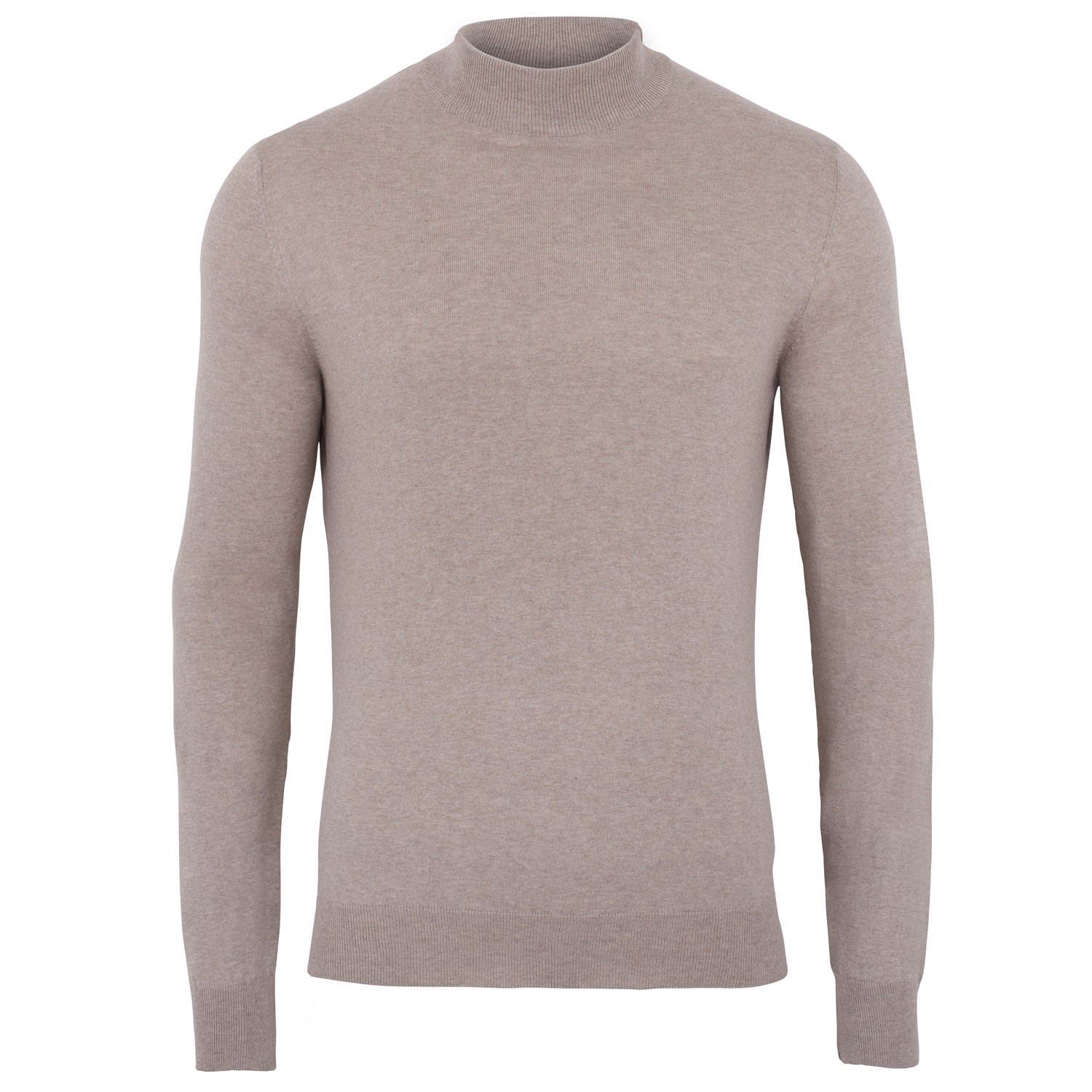 Neutrals Mens Ultra Fine Cotton Mock Turtle Neck Spencer Jumper - Fawn Medium Paul James Knitwear