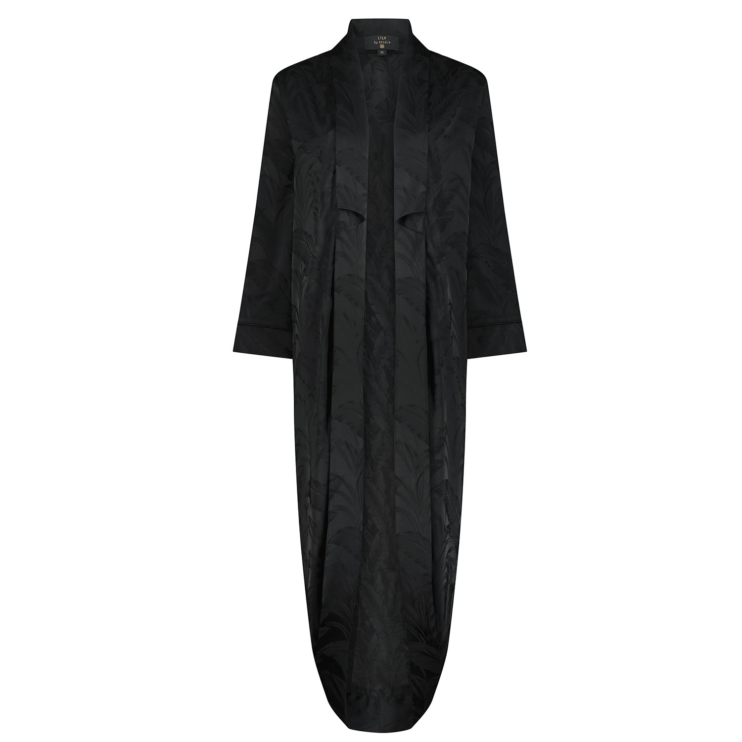 Women’s Engraved Silk Abaya With Long Lapel In Black Small Azzalia