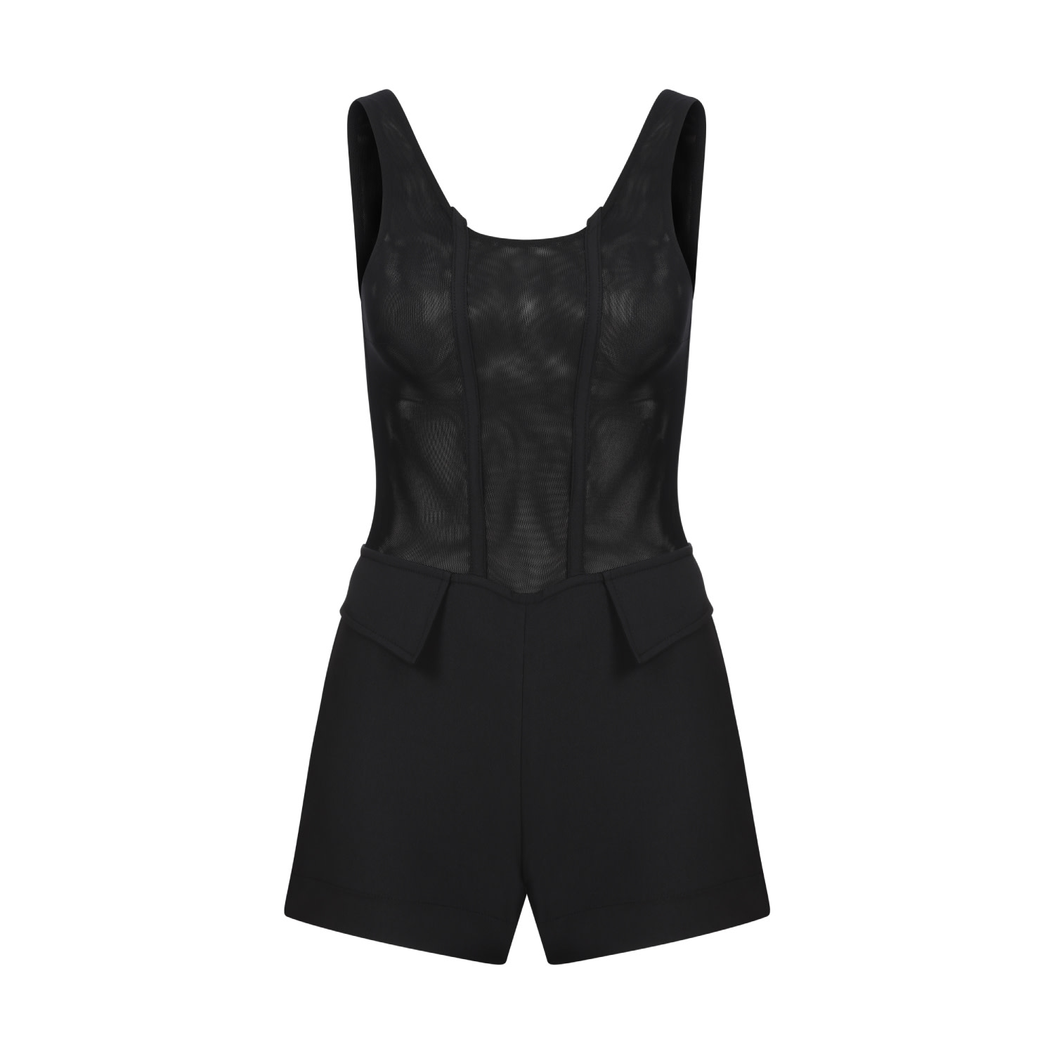 Zan Studio Women's Black Gabardine Playsuit With Tulle Top In Black
