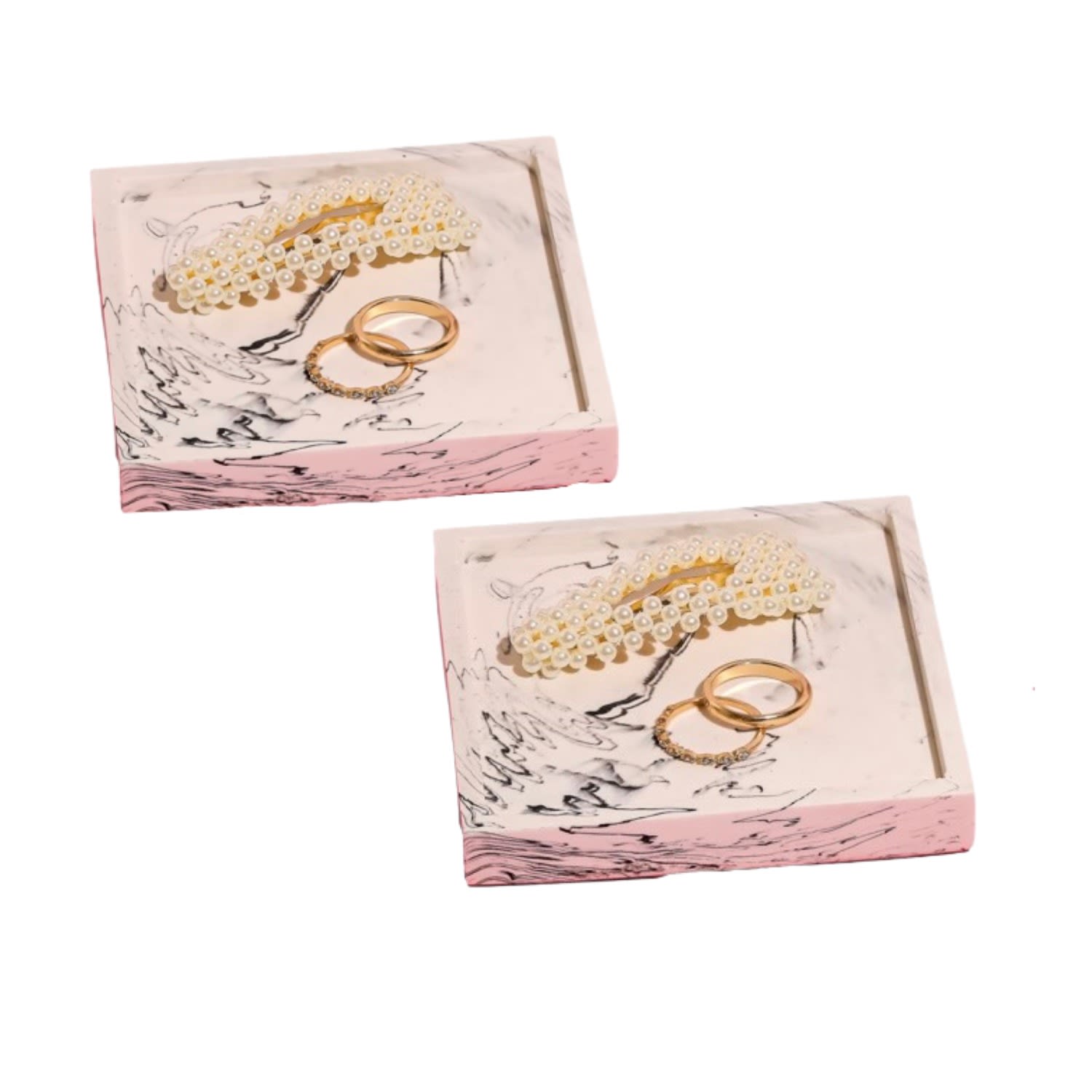 By Shax White Zebra Marbled Trinket Tray - Pair In White