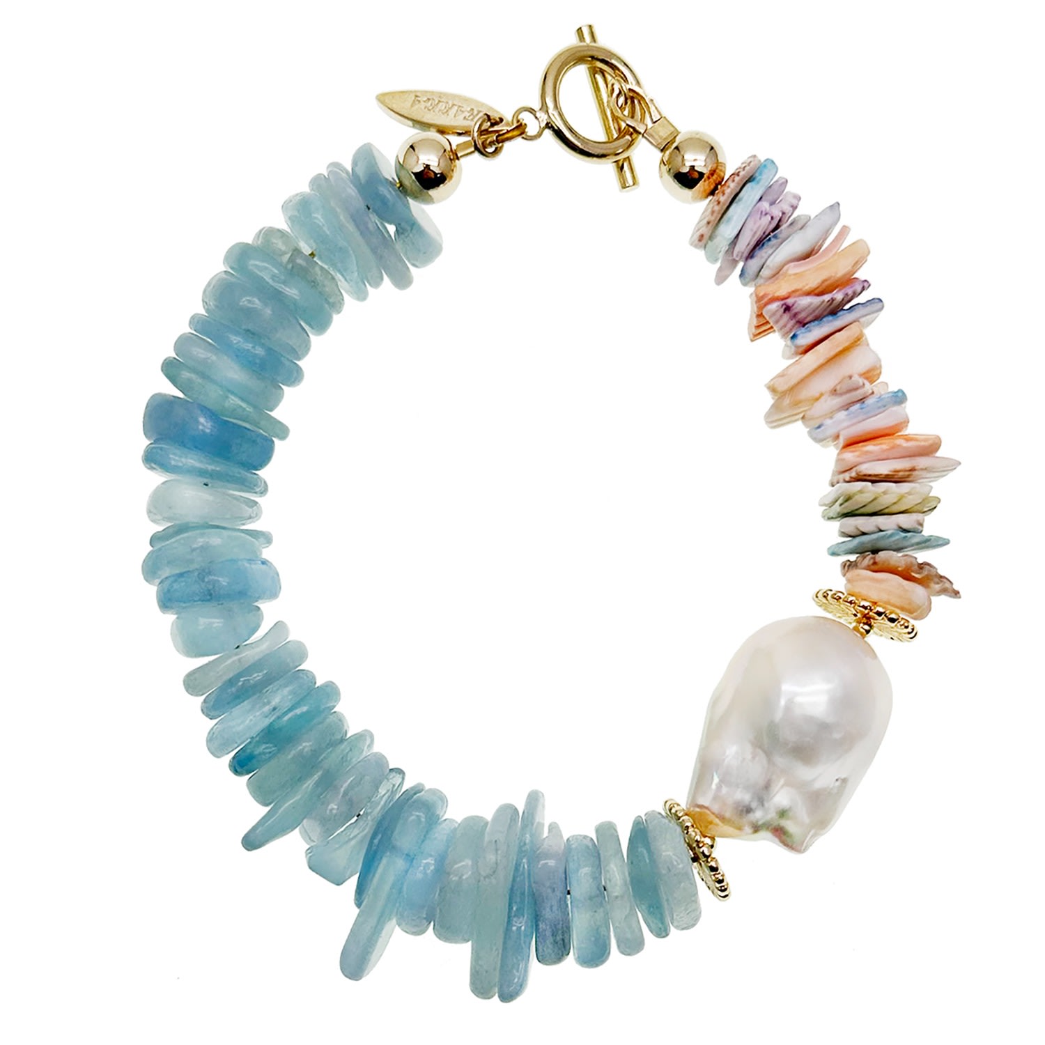 Women’s Blue / White Aquamarine And Shell With Baroque Pearl Bracelet Farra