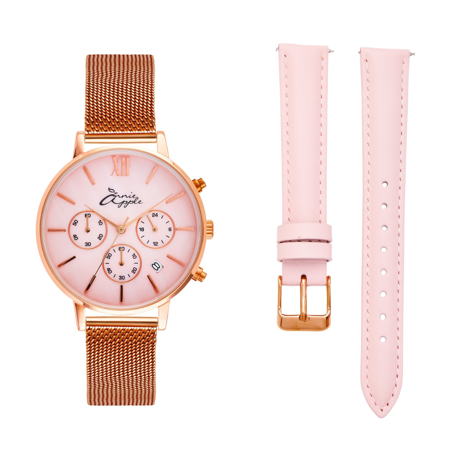 Bermuda Watch Company Women's Annie Apple Marseille Seashell Rose Gold & Pink Multifunctional Interchangeable In Multi