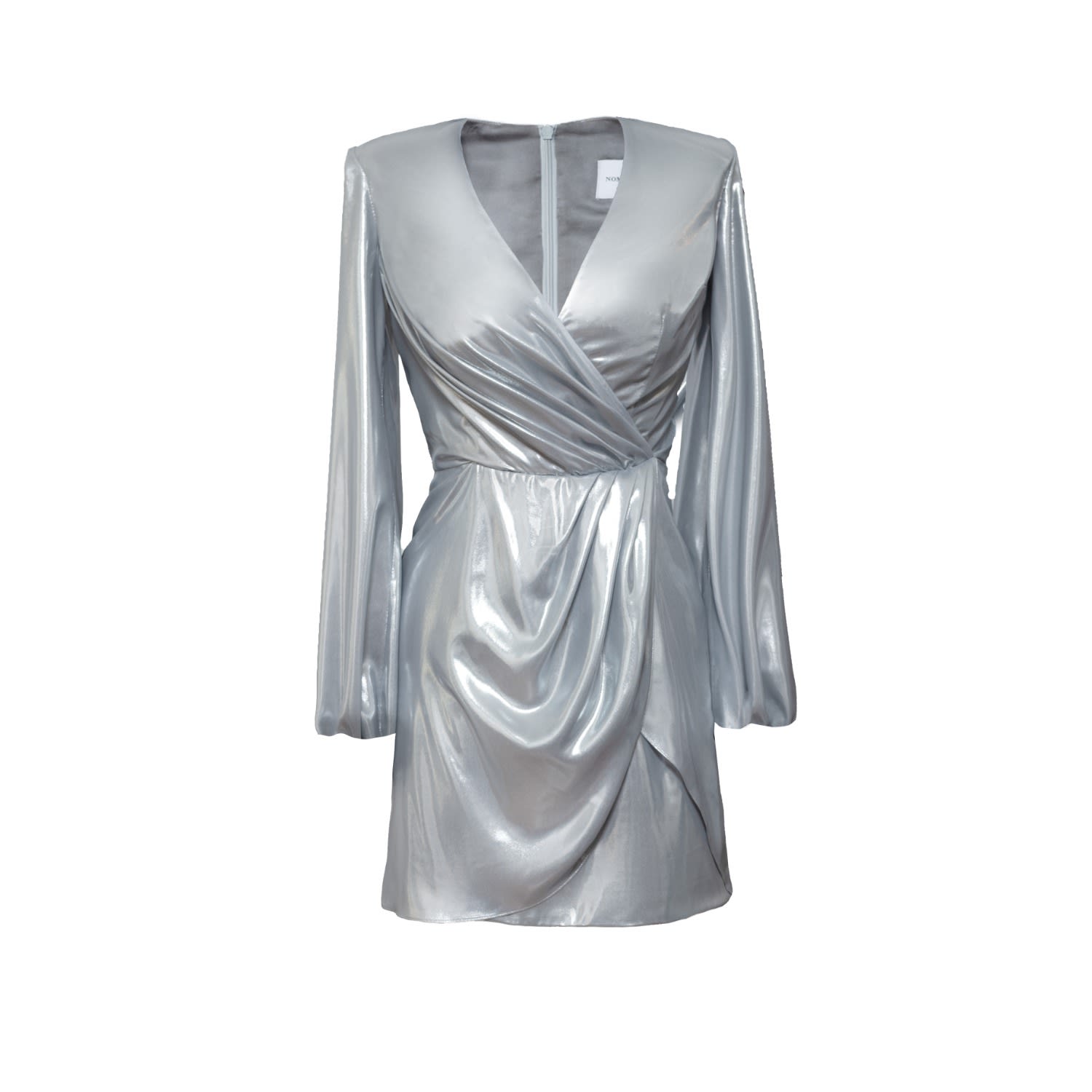 Women’s Paris Metallic Silver Long Sleeve Draped Mini Dress Extra Small Nomi Fame