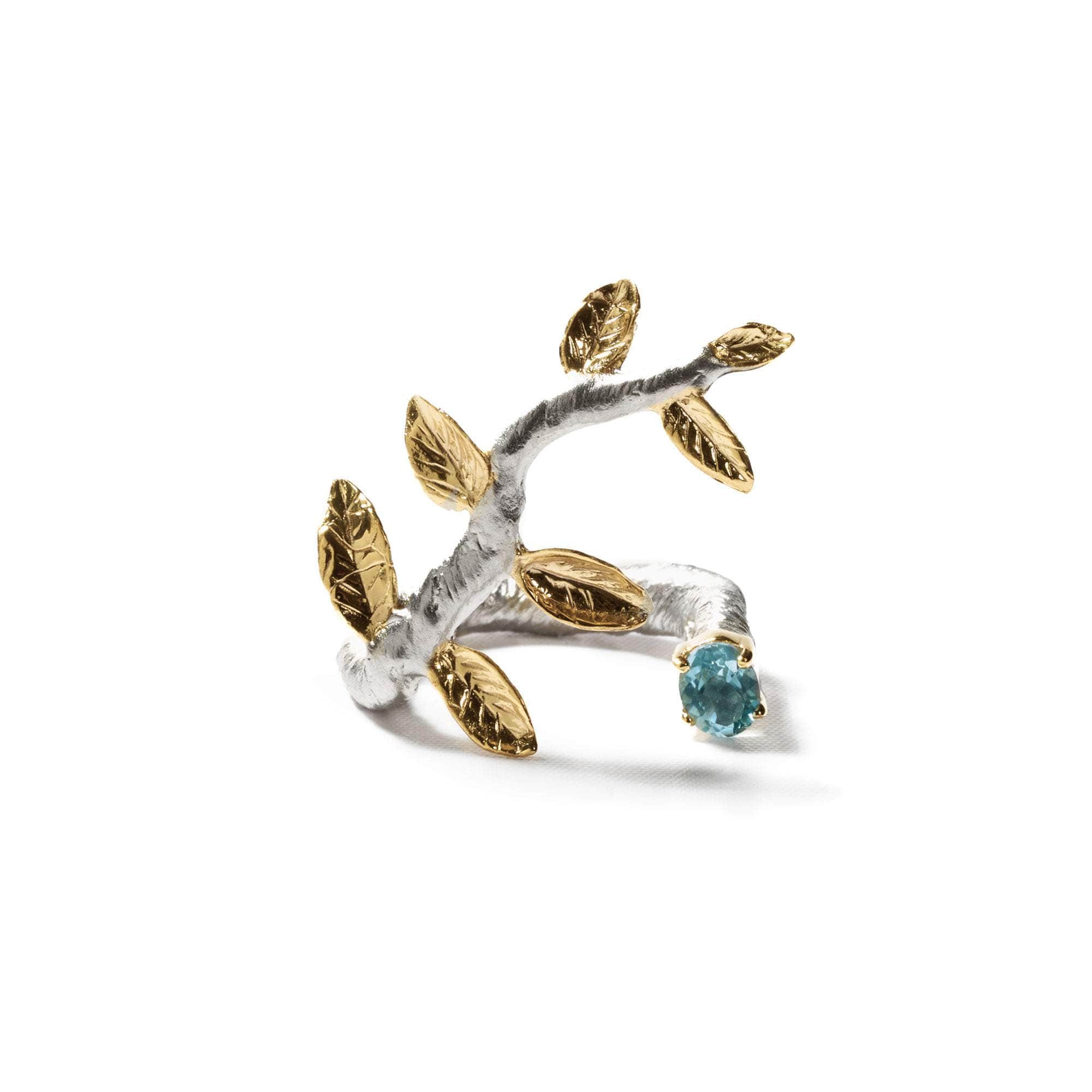 German Kabirski Women's Gold / Blue / Silver Haara Flower Motif Silver Ring With Blue Topaz In Gold/blue/silver