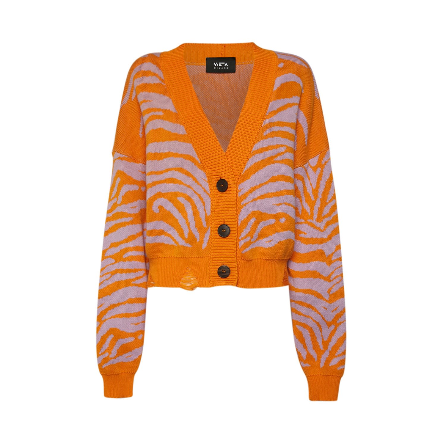 Women’s Janis Cropped Orange/Lilac Tiger Cardigan One Size Sveta Milano