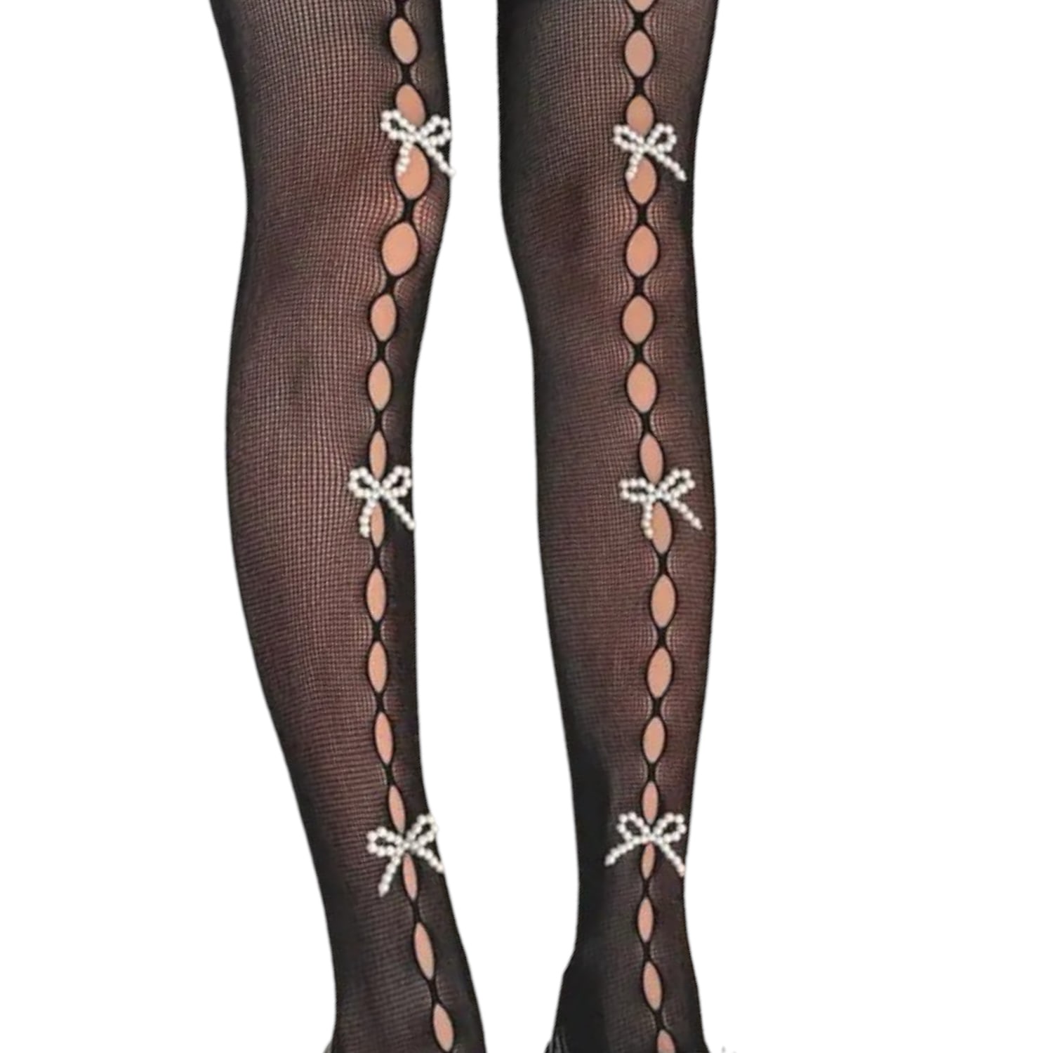 High Heel Jungle By Kathryn Eisman Women's Pearl Bow Peek A Bow Tights Black In Brown