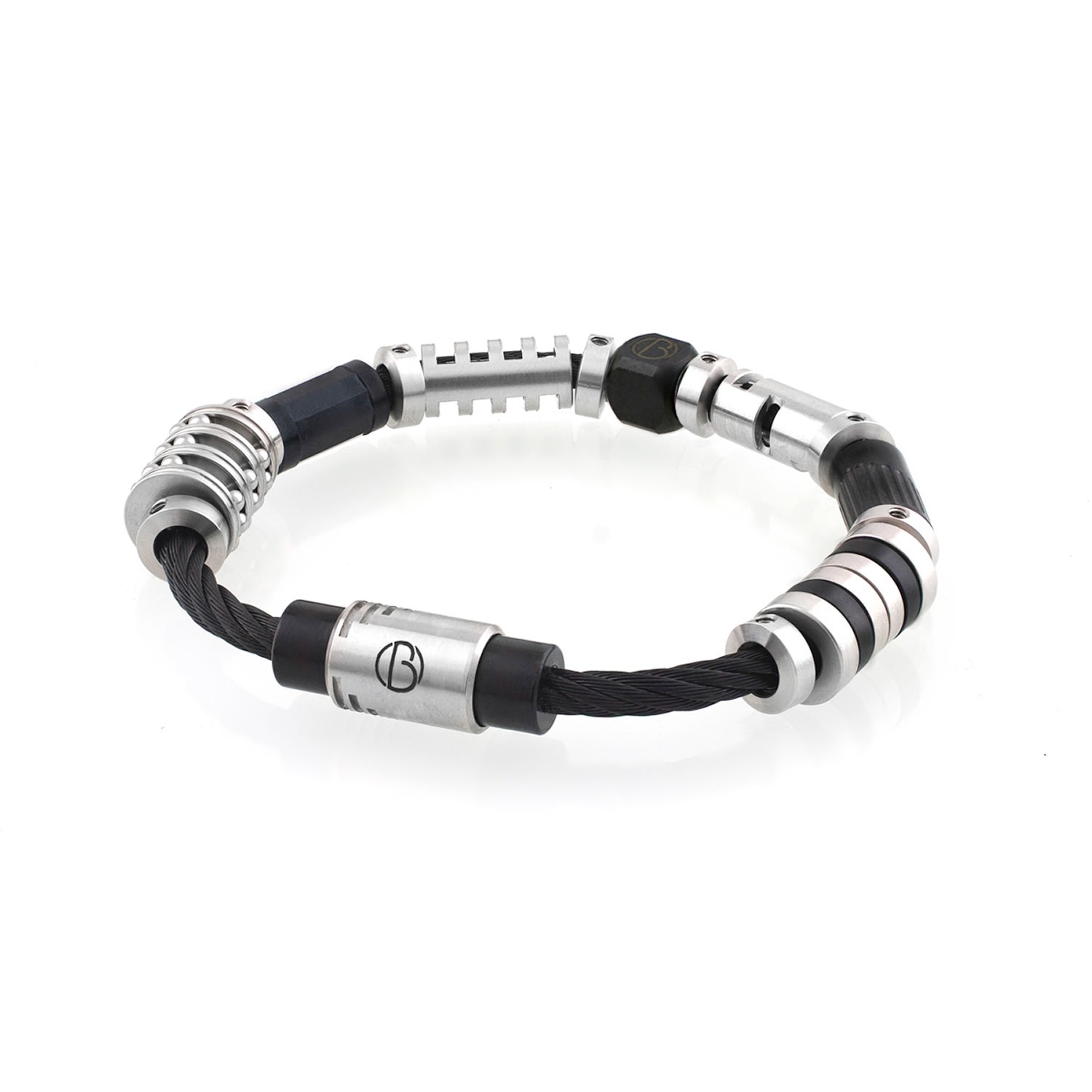 Men’s Black / Silver Fully Loaded Midnight Cable Stainless Steel Bracelet Bailey of Sheffield