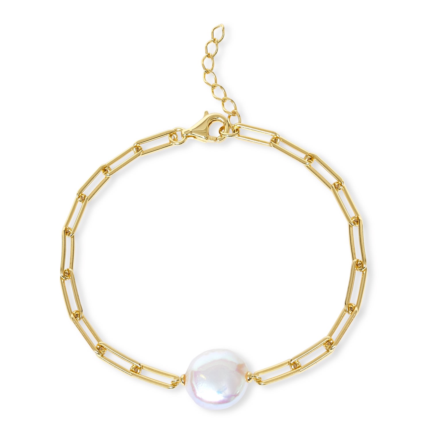 Women’s Gold / White Credo Gold Links Chain With Cultured Freshwater Coin Pearl Bracelet Pearls of the Orient Online