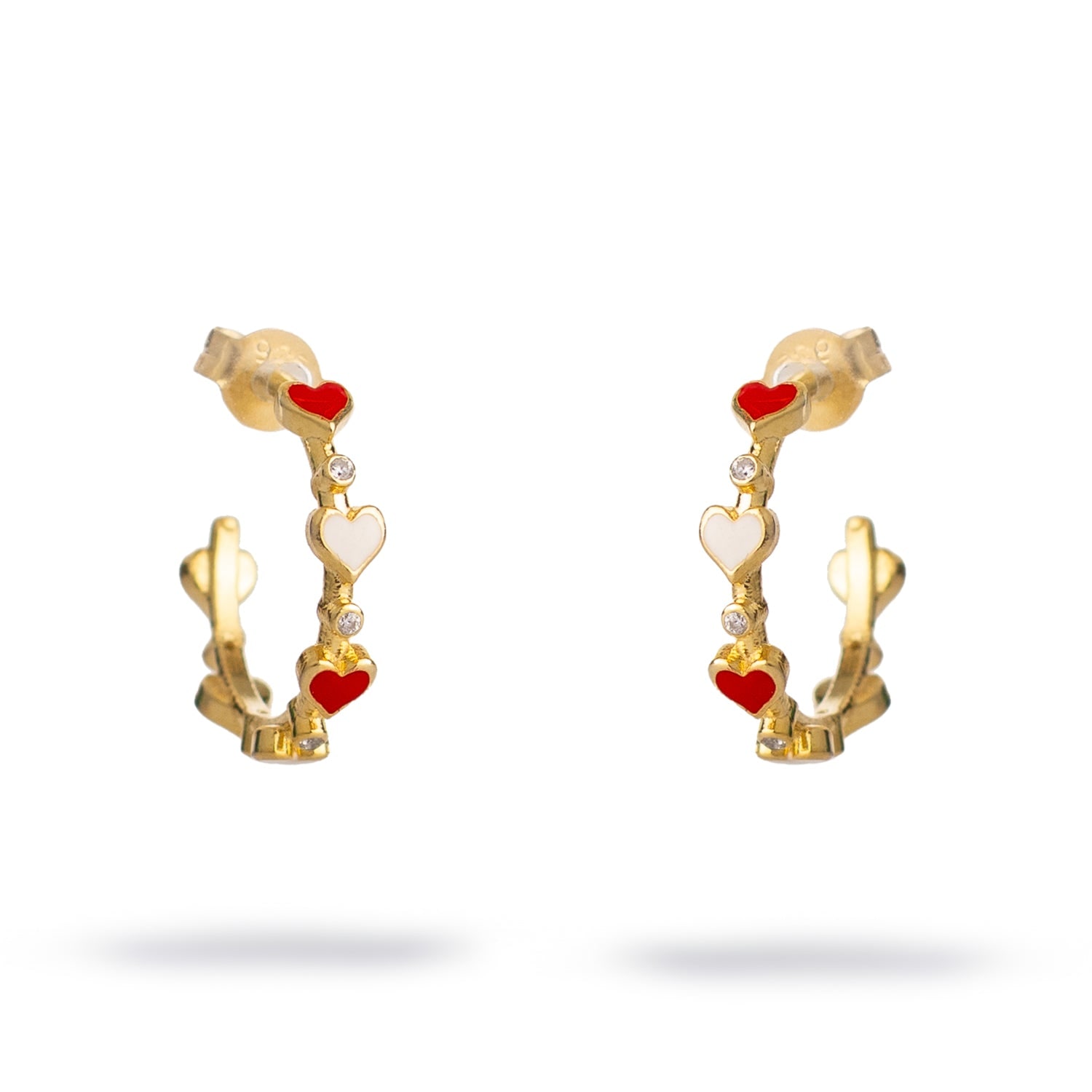 Ebru Jewelry Women's Gold / Red Eternal Love Enamel Heart Hoop Earrings - Gold In Gold