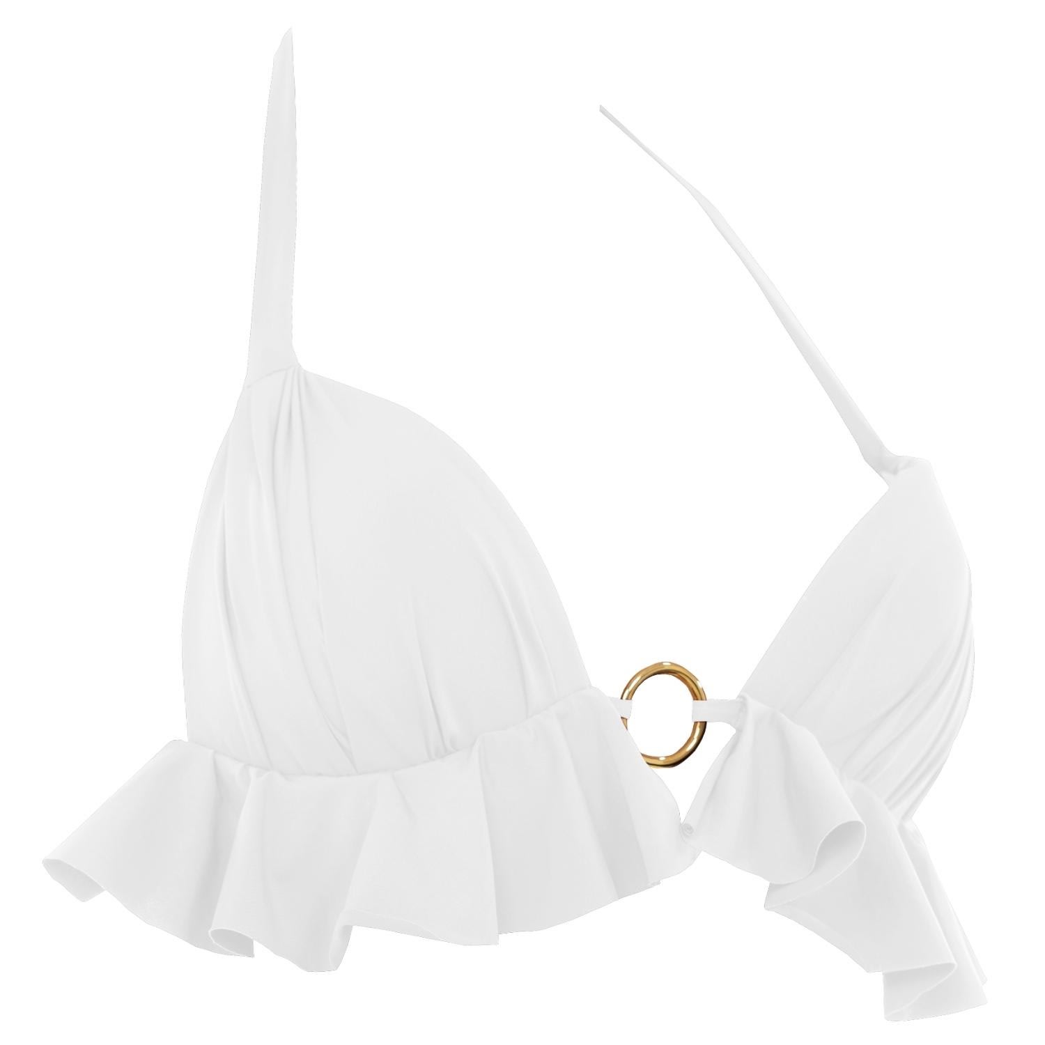 Antoninias Women's Dalliance Padded Halter Bikini Top With Ruffles In White