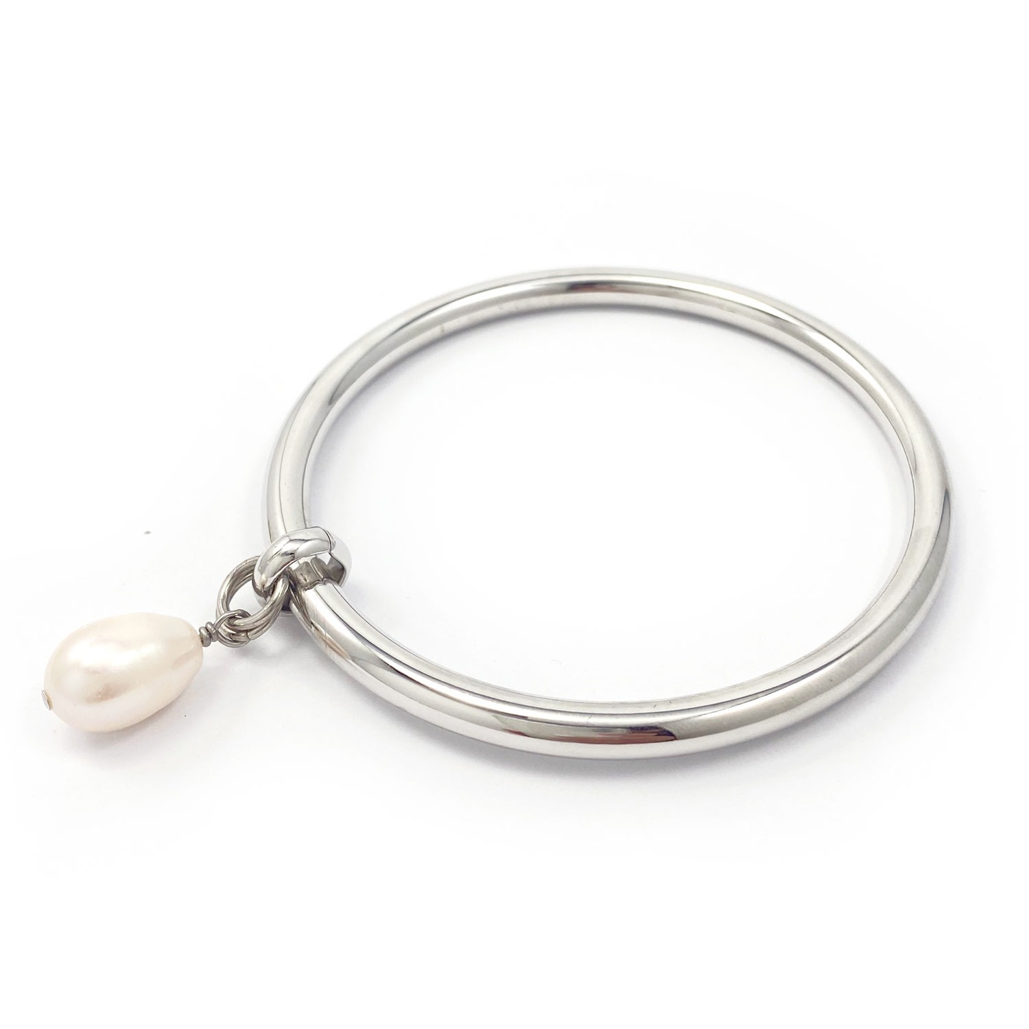 Women’s Pearl Drop Bangle Silver Biko