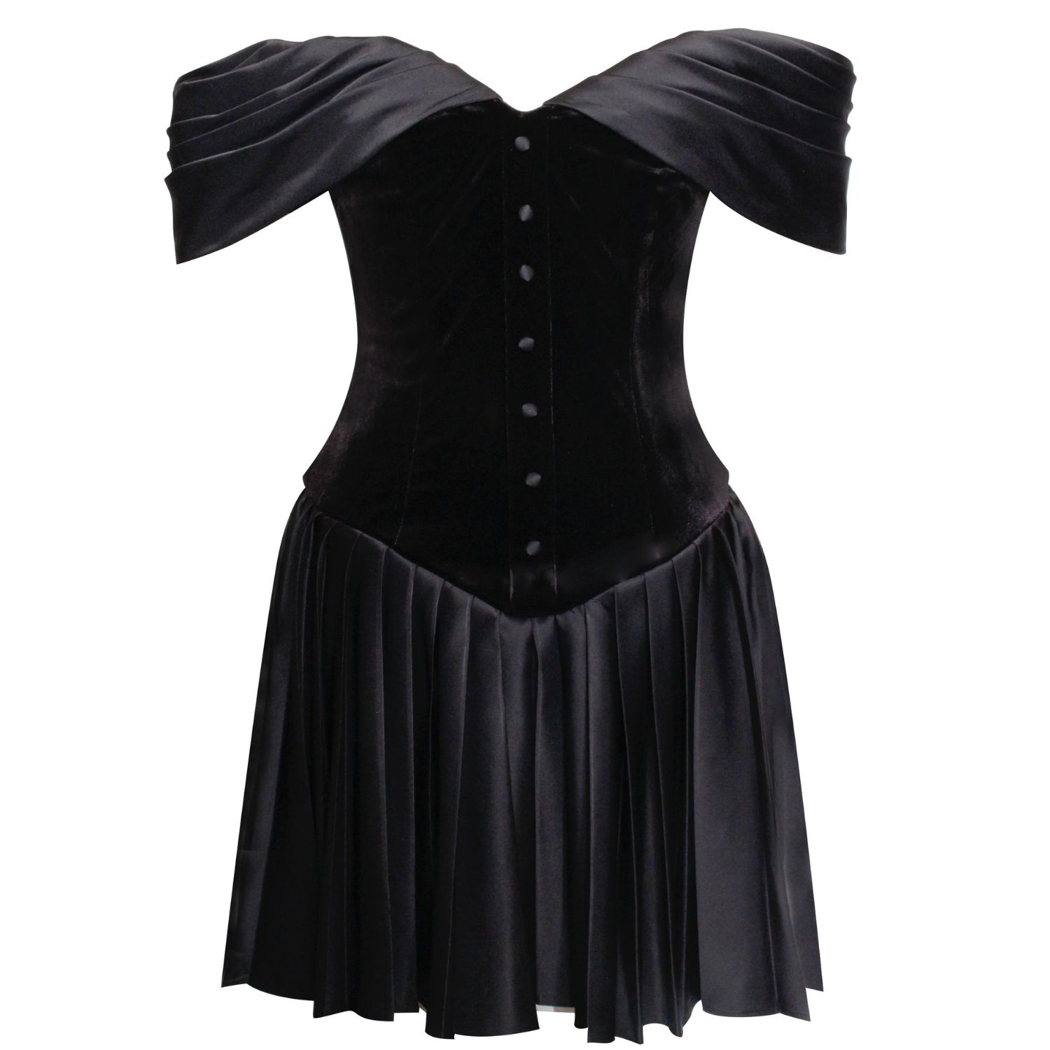 Miss Circle New York Women's Echo Black Velvet Off-shoulder Pleated Mini Dress