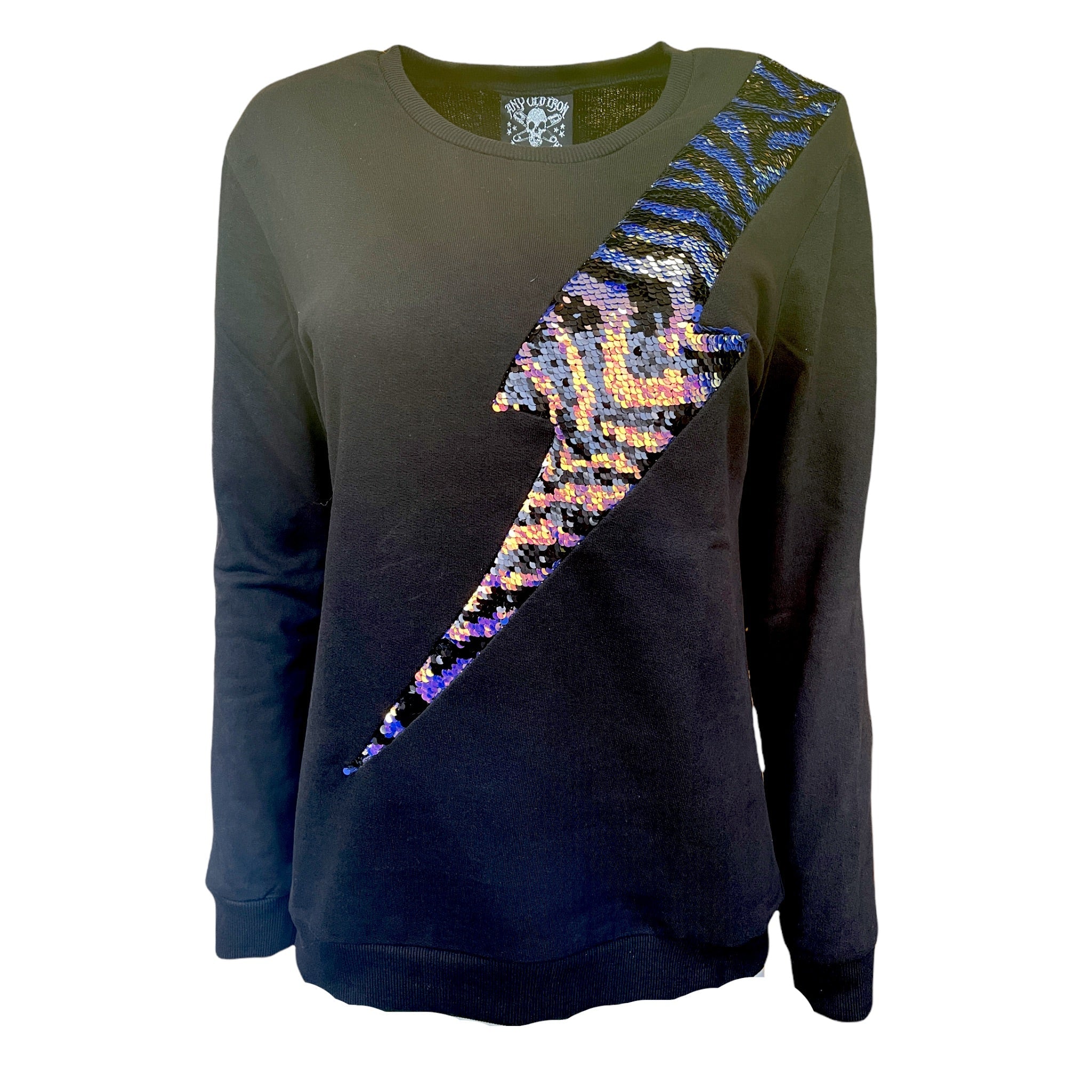 Any Old Iron Black Men's Iridescent Zebra Reversible Sequin Lightning Sweatshirt In Black