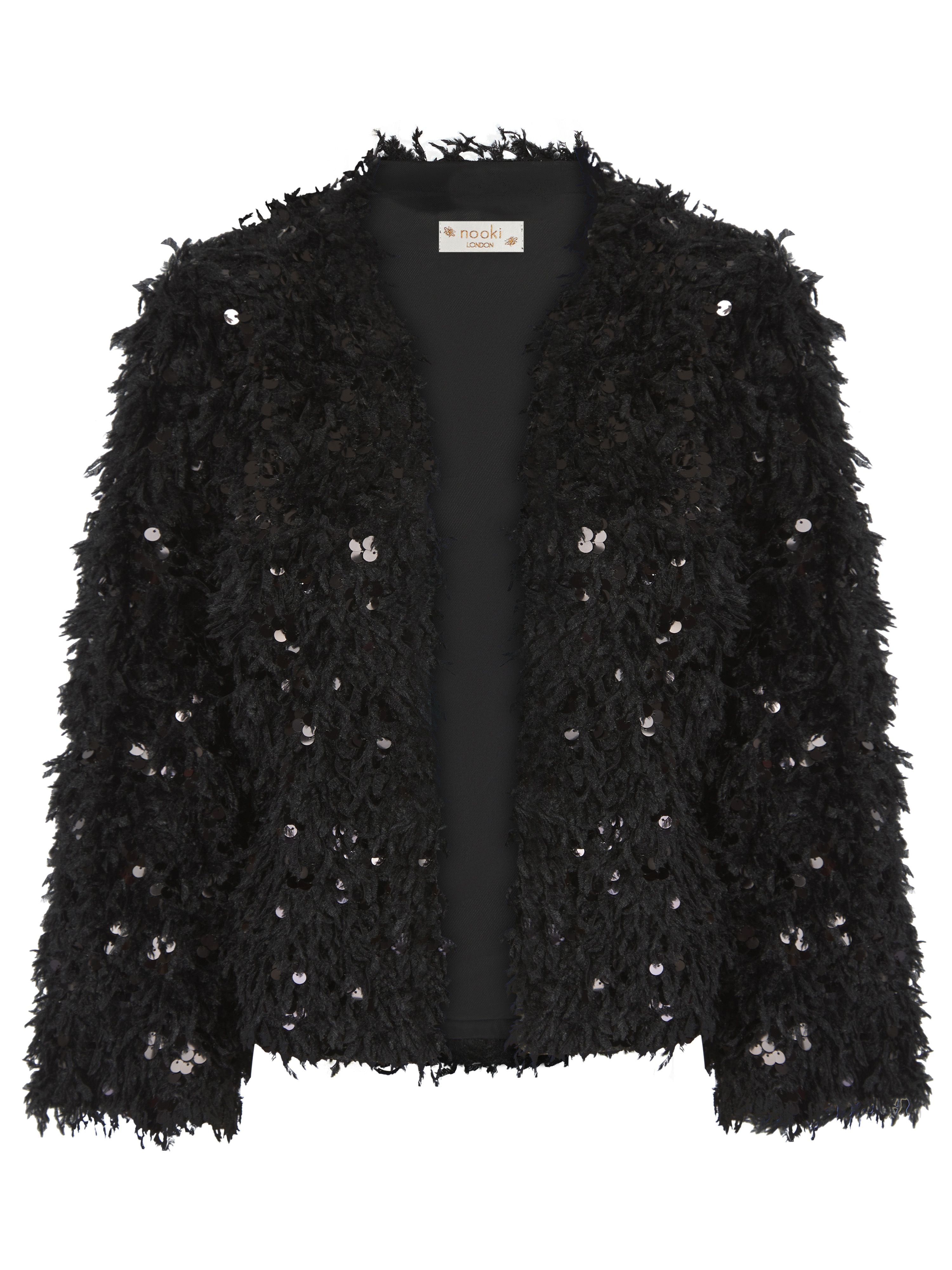 Women’s Marly Sequin And Faux Fur Kimono-Black Medium Nooki Design