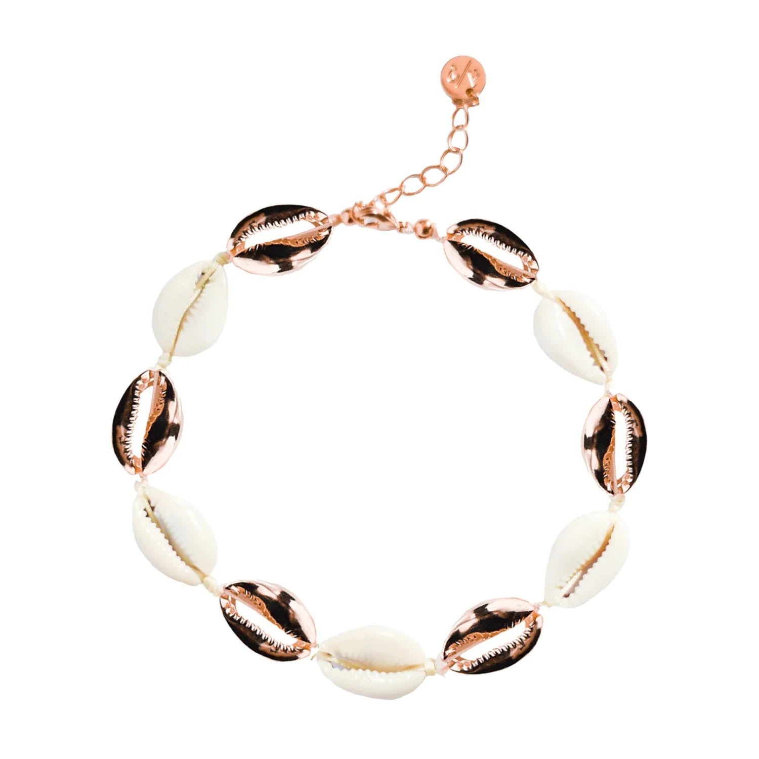 Adriana Pappas Designs Women's White Alternating Mini Shell Anklet - Rose Gold