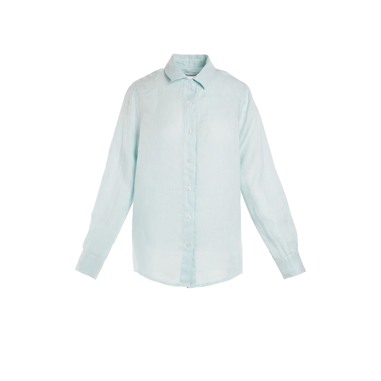 Haris Cotton Women's Blue Solid Linen Shirt With Long Sleeved Ocean Air In Blue