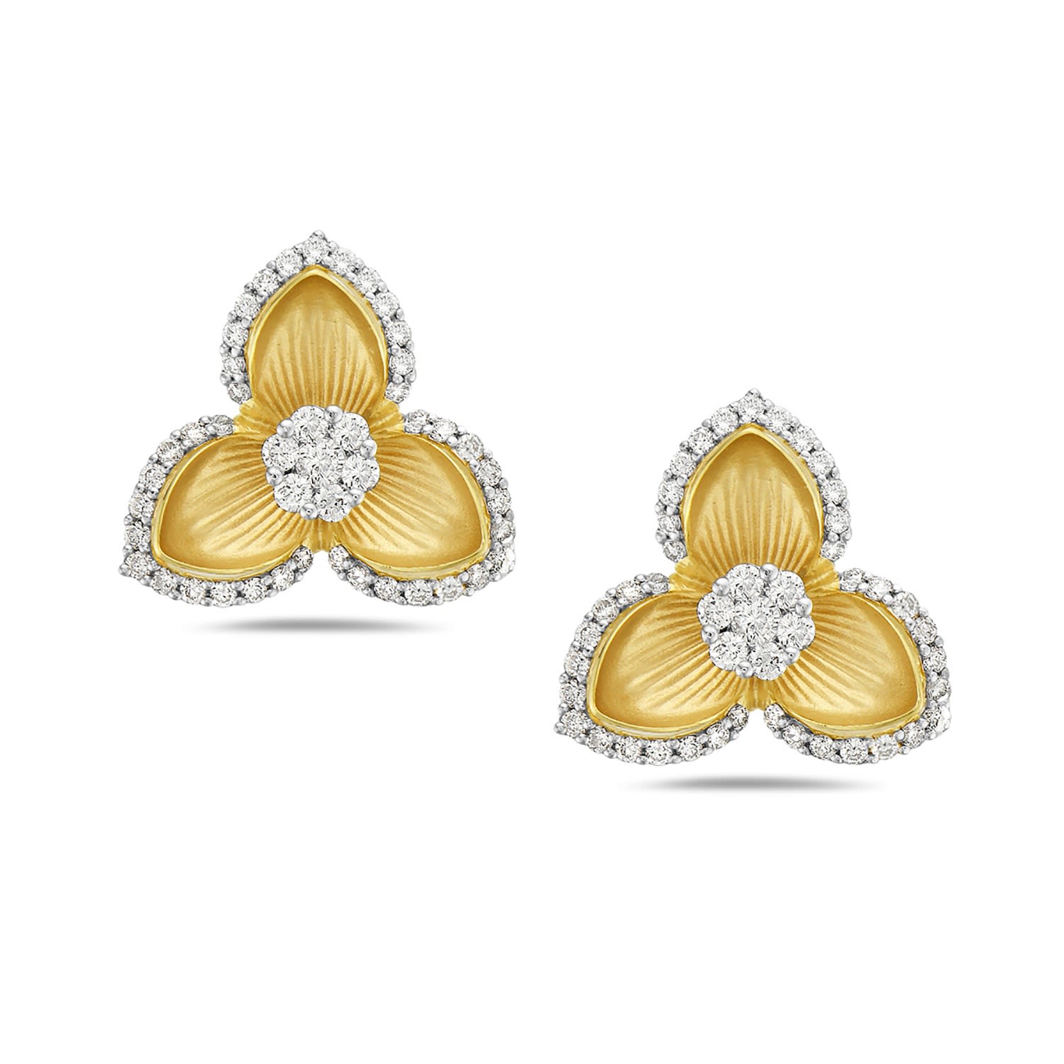 Artisan Women's Gold / White Yellow Gold Natural Diamond Flower Shape Stud Earrings Handmade Jewelry