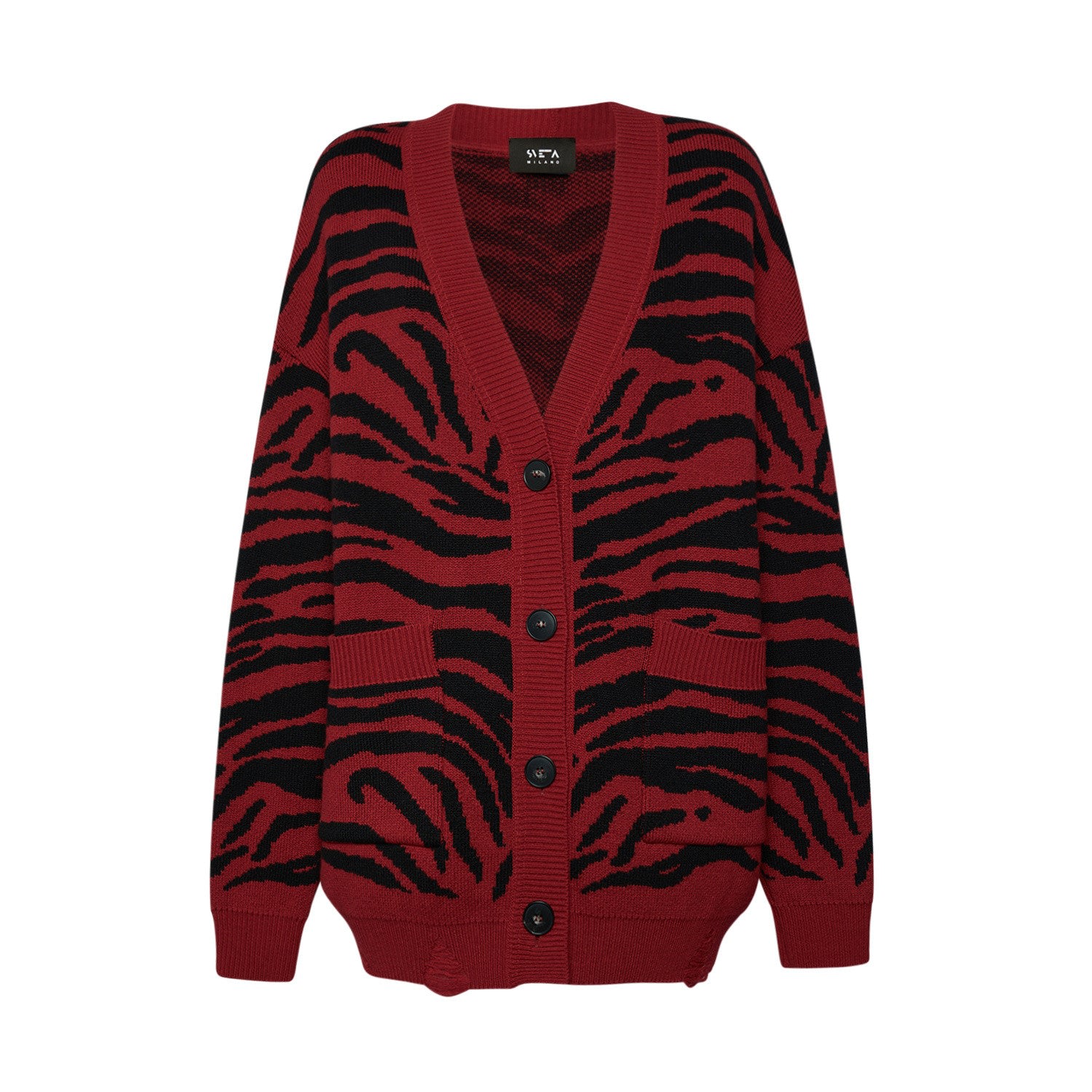 Sveta Milano Women's Black / Red Georgia Merino Wool Cardigan In Black/red