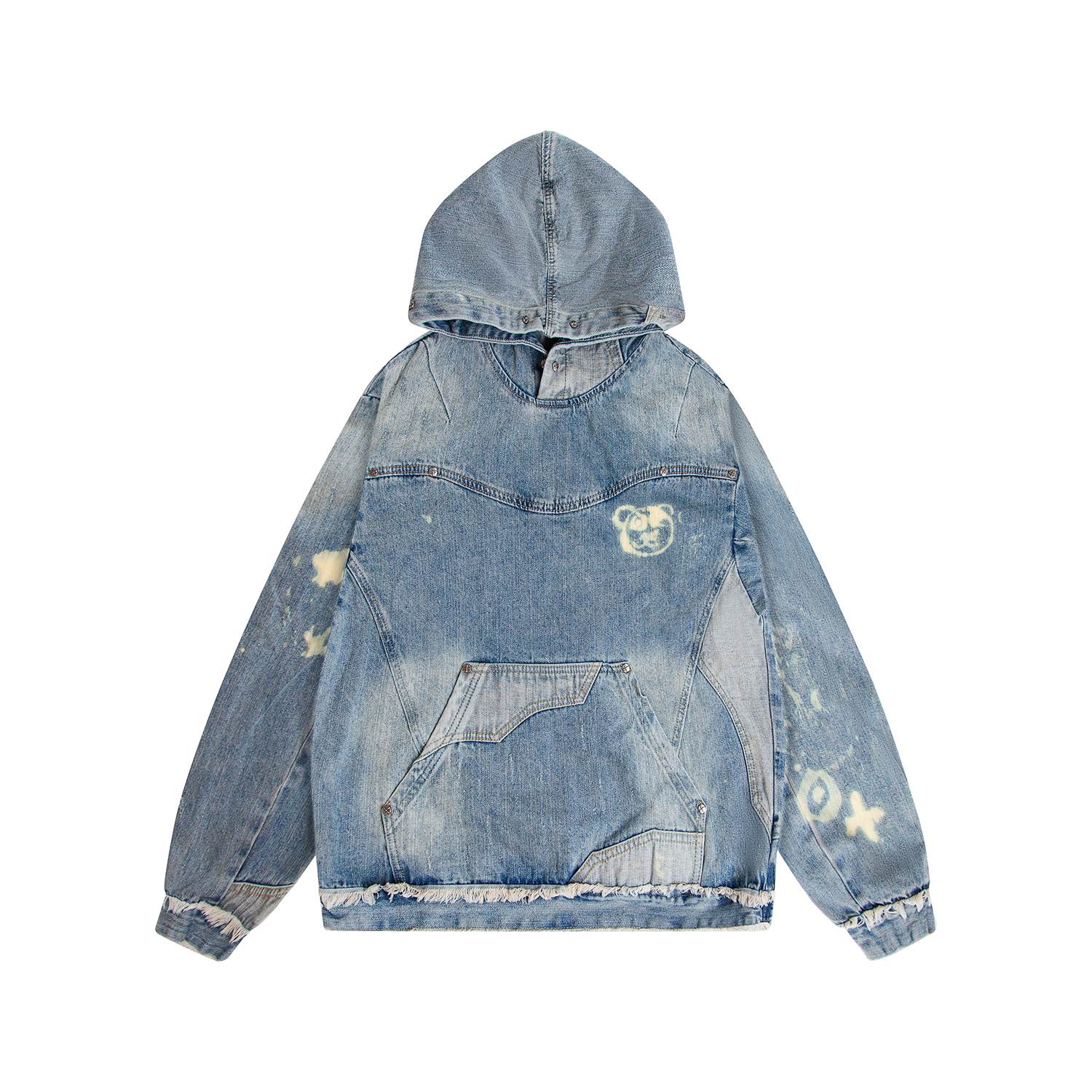 X Ilona Blue Blue Universal Graffiti Bear Custom Denim Hooide In Blue