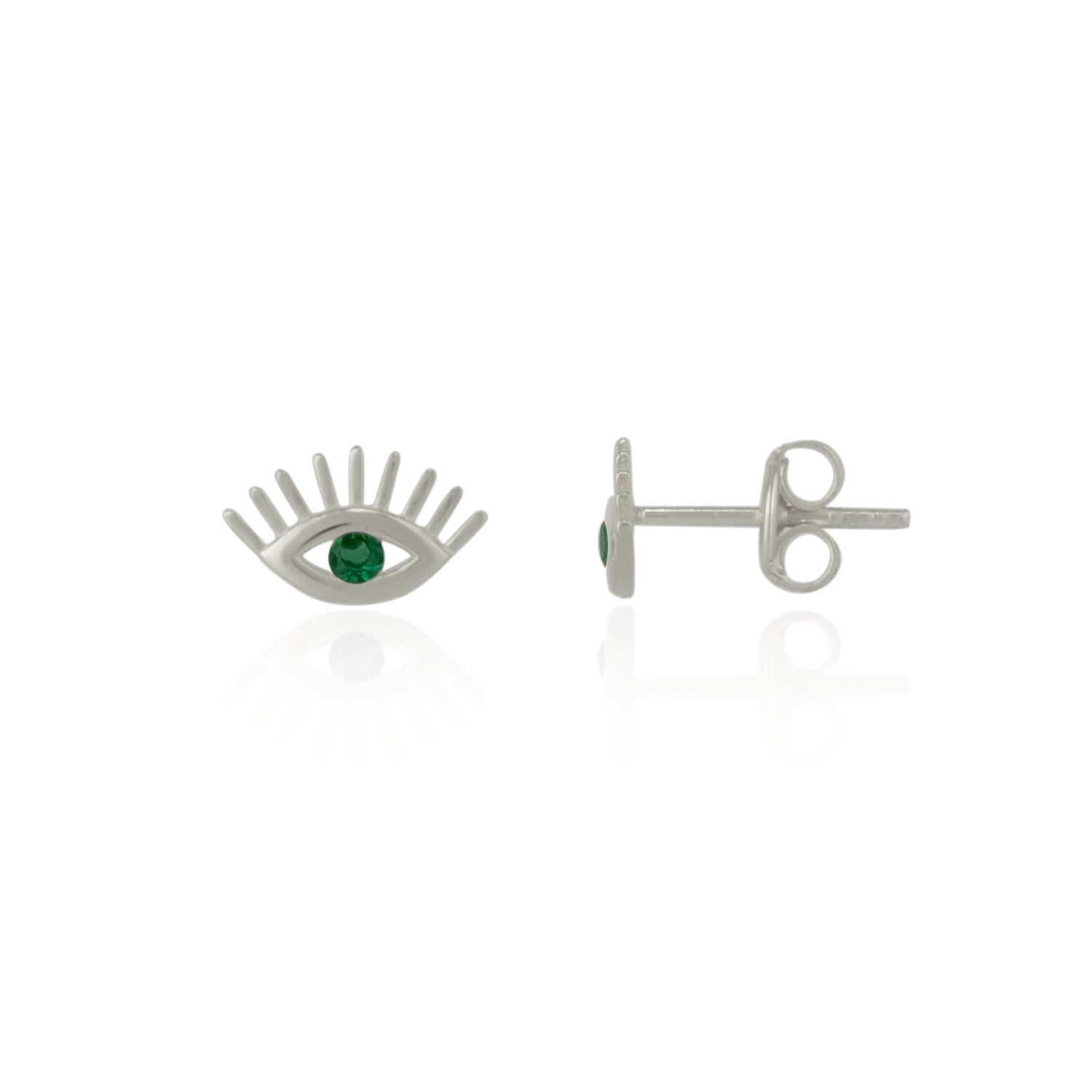 Women’s Emerald Color Eye Stud Earring Sterling Silver - Silver Spero London