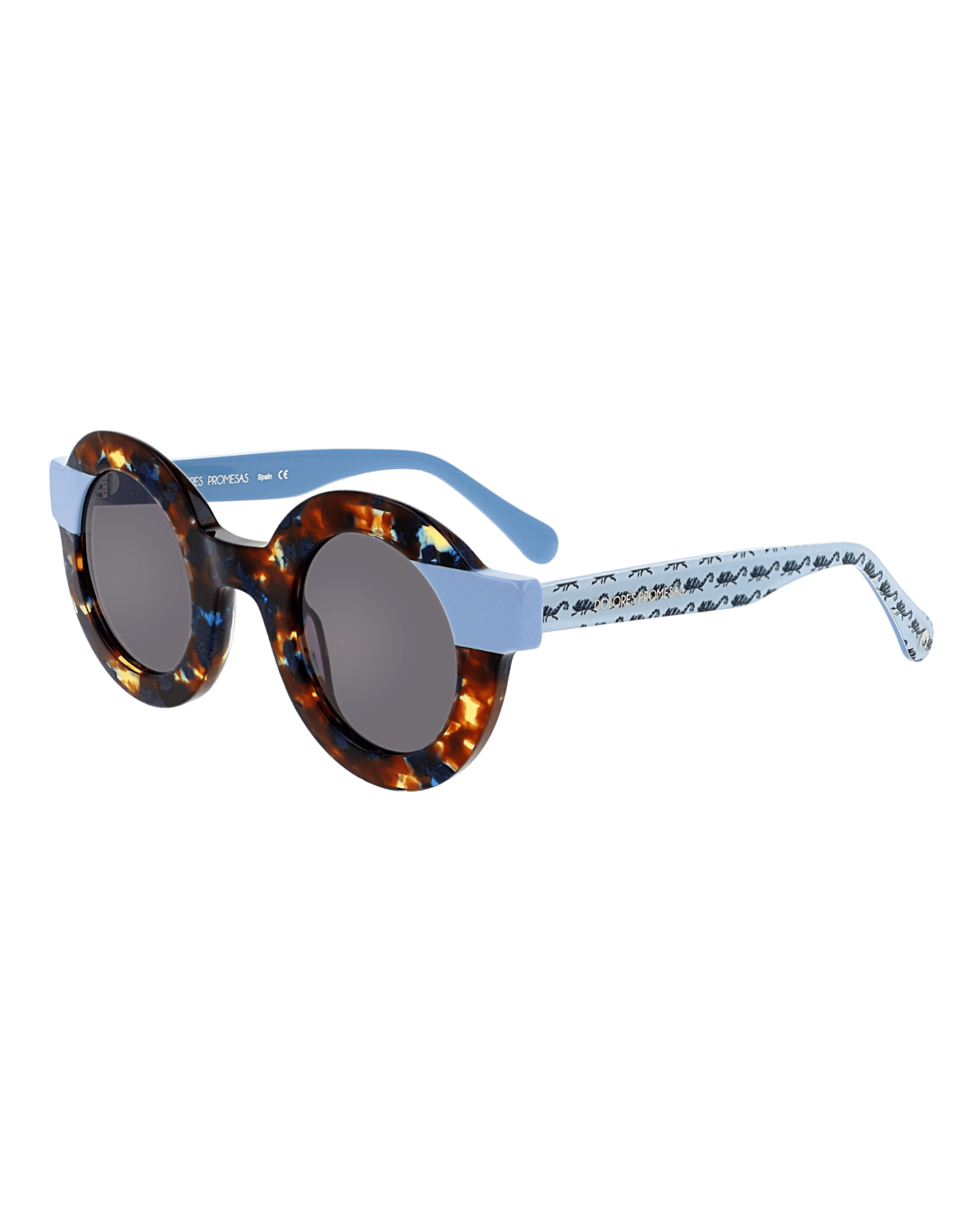 Women’s Havana Blue And Light Blue Round Cut Eyeglasses With Chameleon Print One Size Dolores Promesas