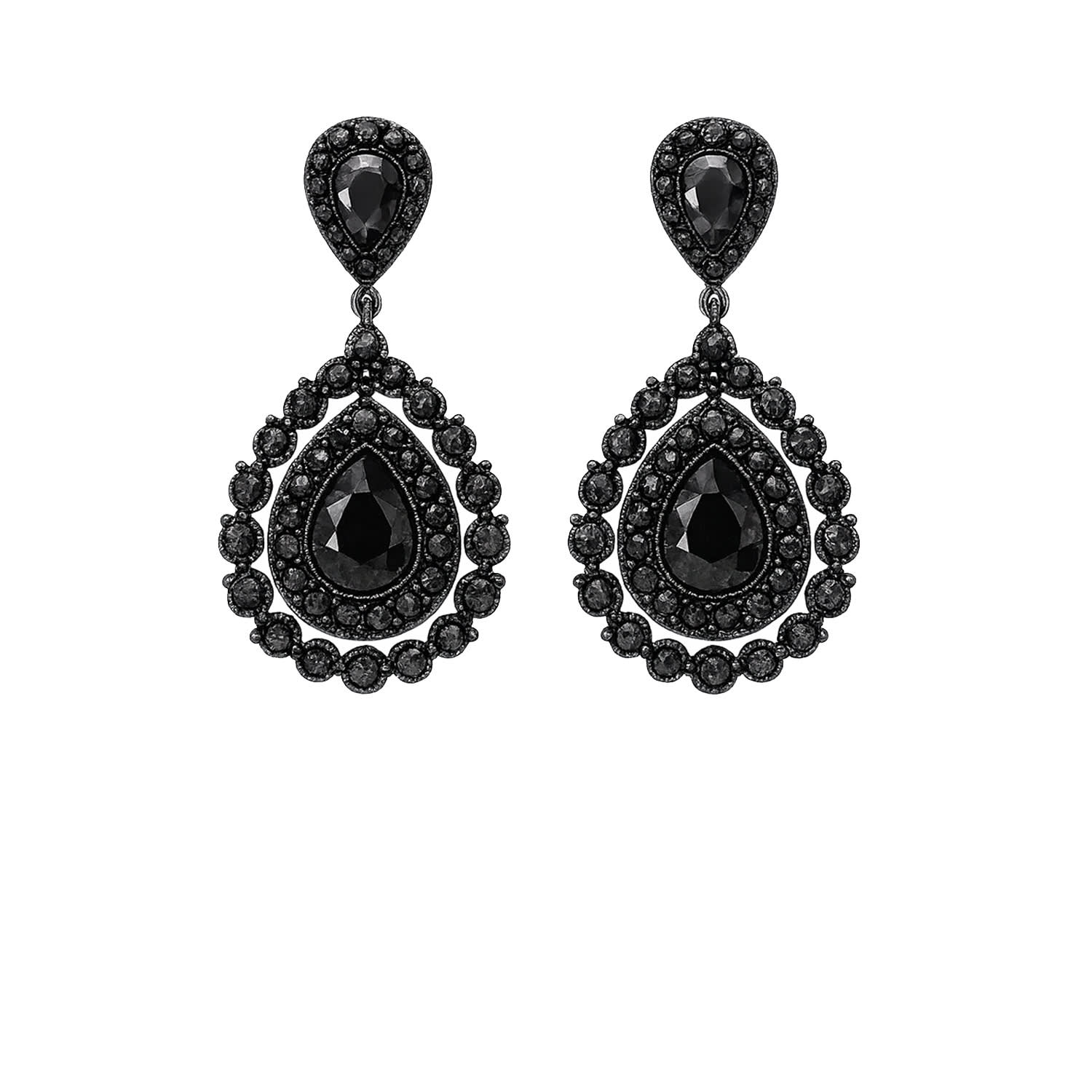 The Gala Women's Black Midnight Pear Halo Drop Earrings In Black