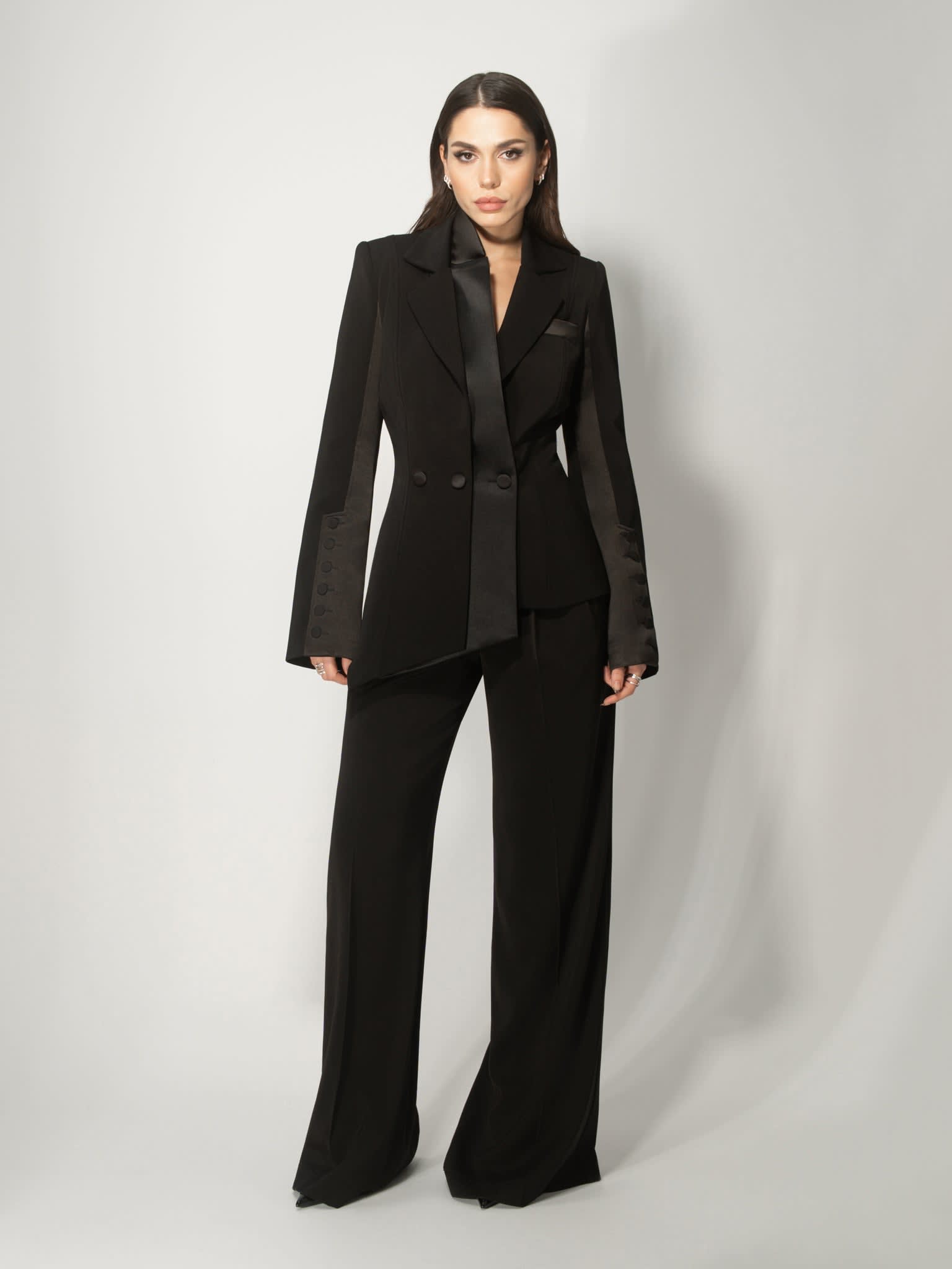 High-Waist Wide-Leg Trousers, Black | Tia Dorraine | Wolf & Badger