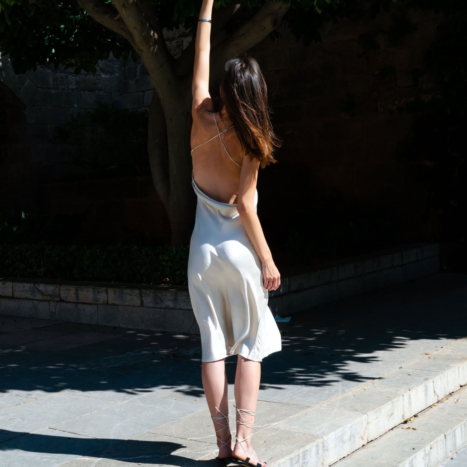 Backless Silk Halter Dress - Sand Off White by Anaphe