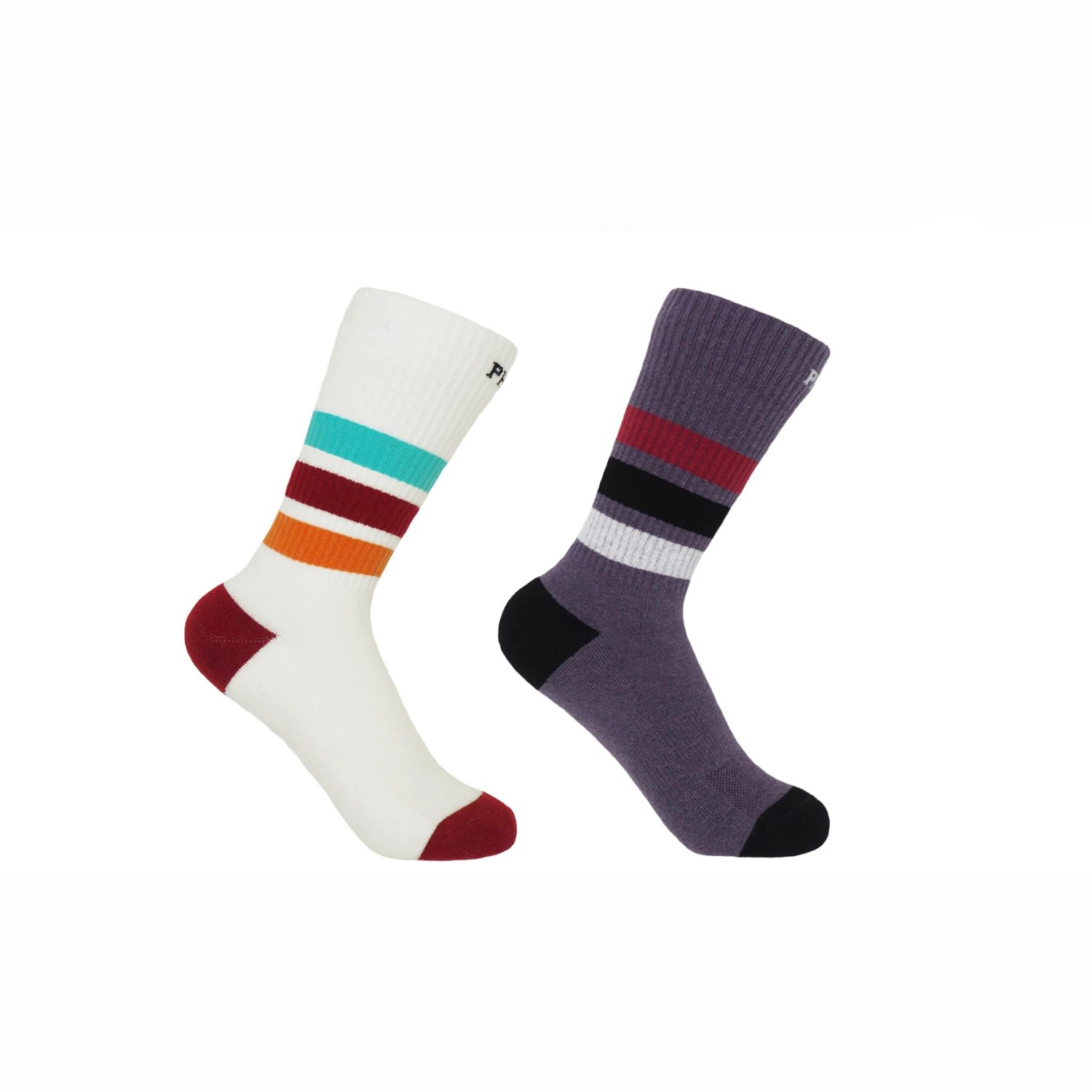 White & Mauve Striped Organic Women’s Sport Socks 2 Pack One Size Peper Harow - Made in England