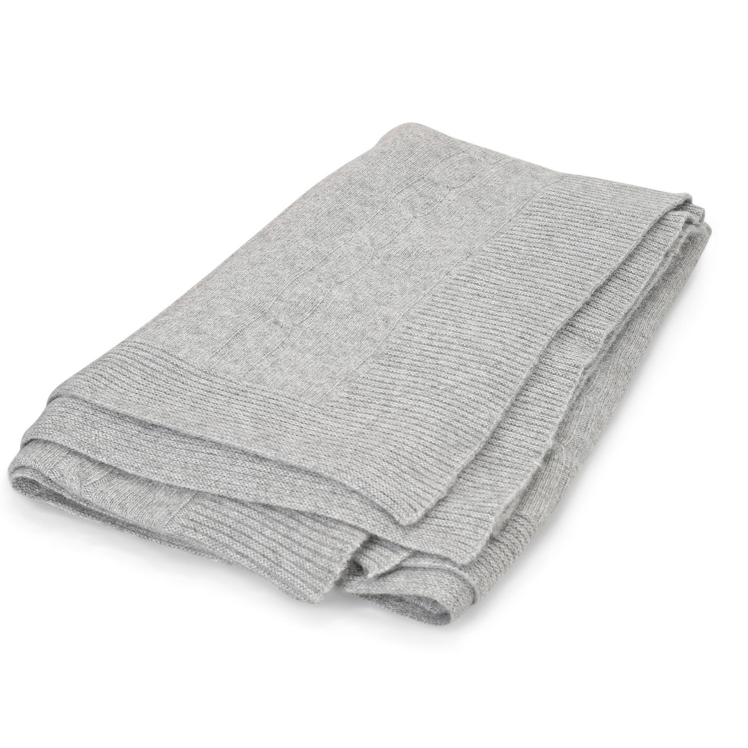 Blake Cable Knitted Cashmere Throw Blanket - Grey Melange One Size Tirillm