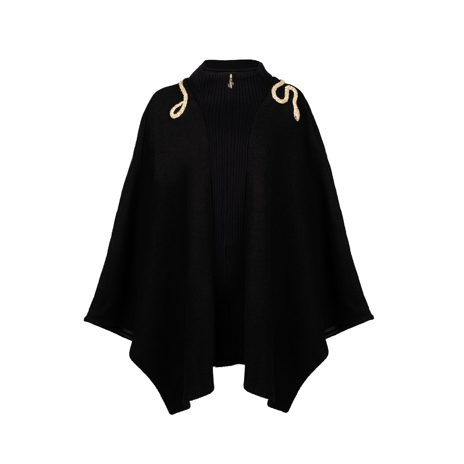 Laines London Women's Laines Couture Wool Blend Zip Cape With Embellished Crystal Wrap Snake - Black In Black