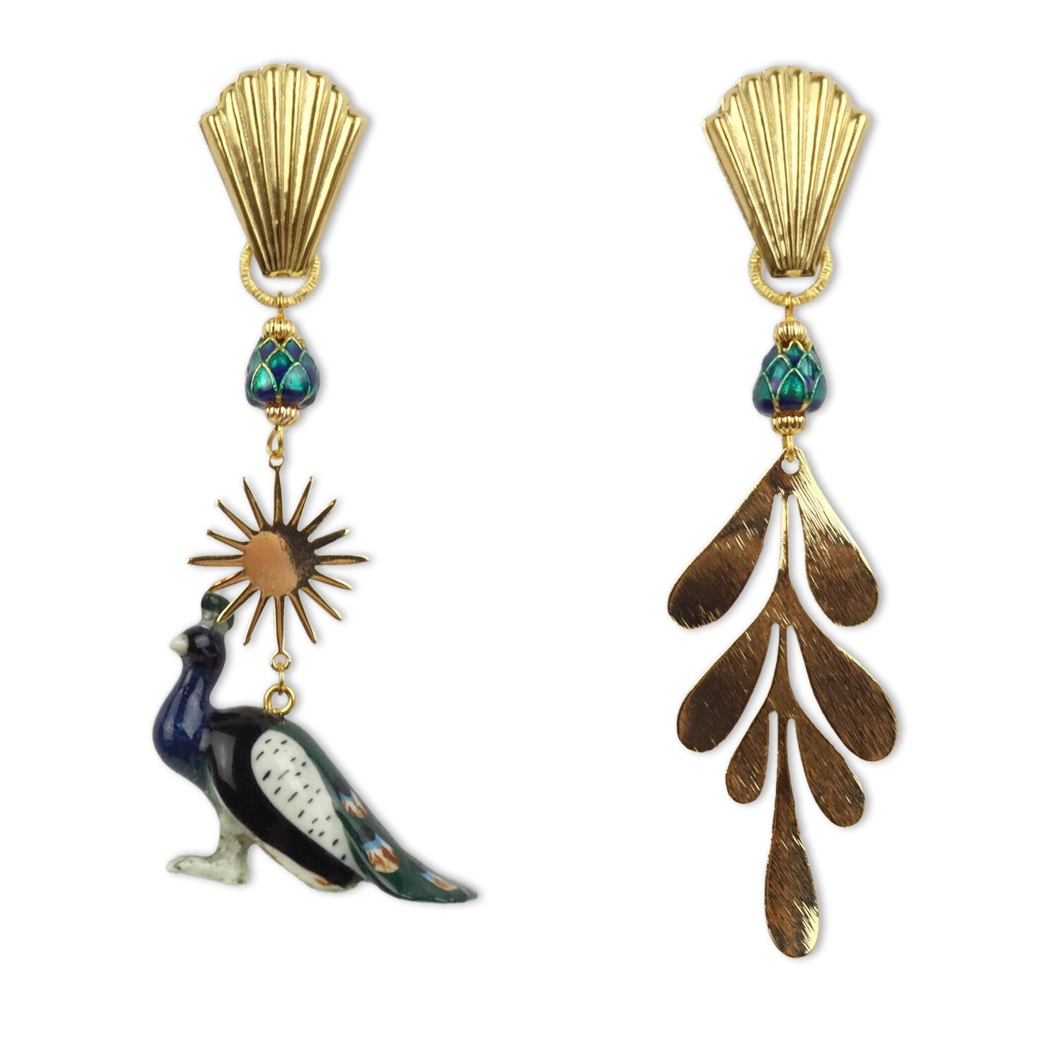 Midnight Foxes Studio Women's Peacock Statement Gold Earrings In Multi