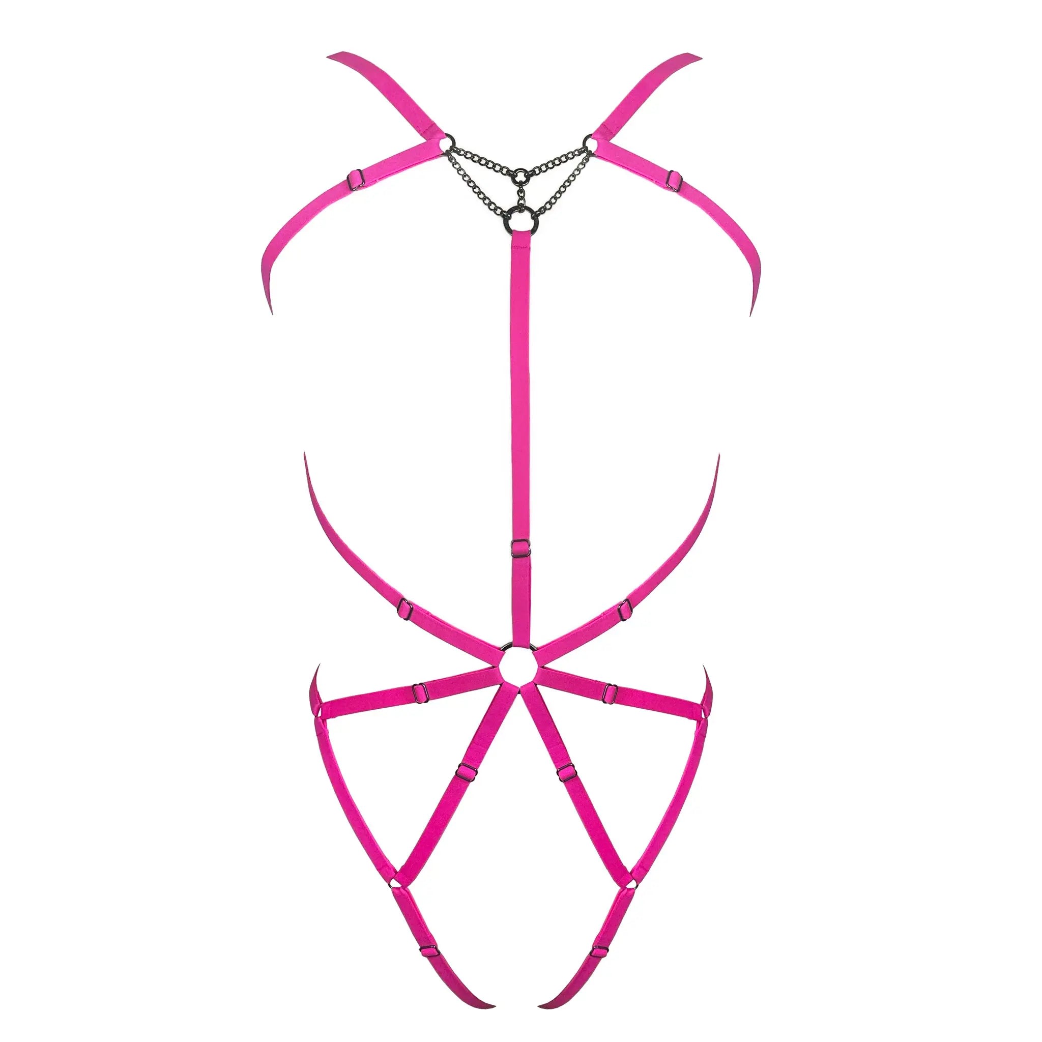 Women's Pink Frisson Body Harness Electric Magenta | M/L | Monique Morin Lingerie