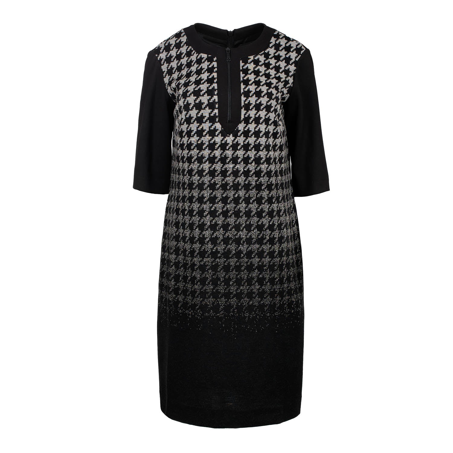 Conquista Women's Black Midi Knit Jacquard Ombré Dogtooth Print Dress In Black